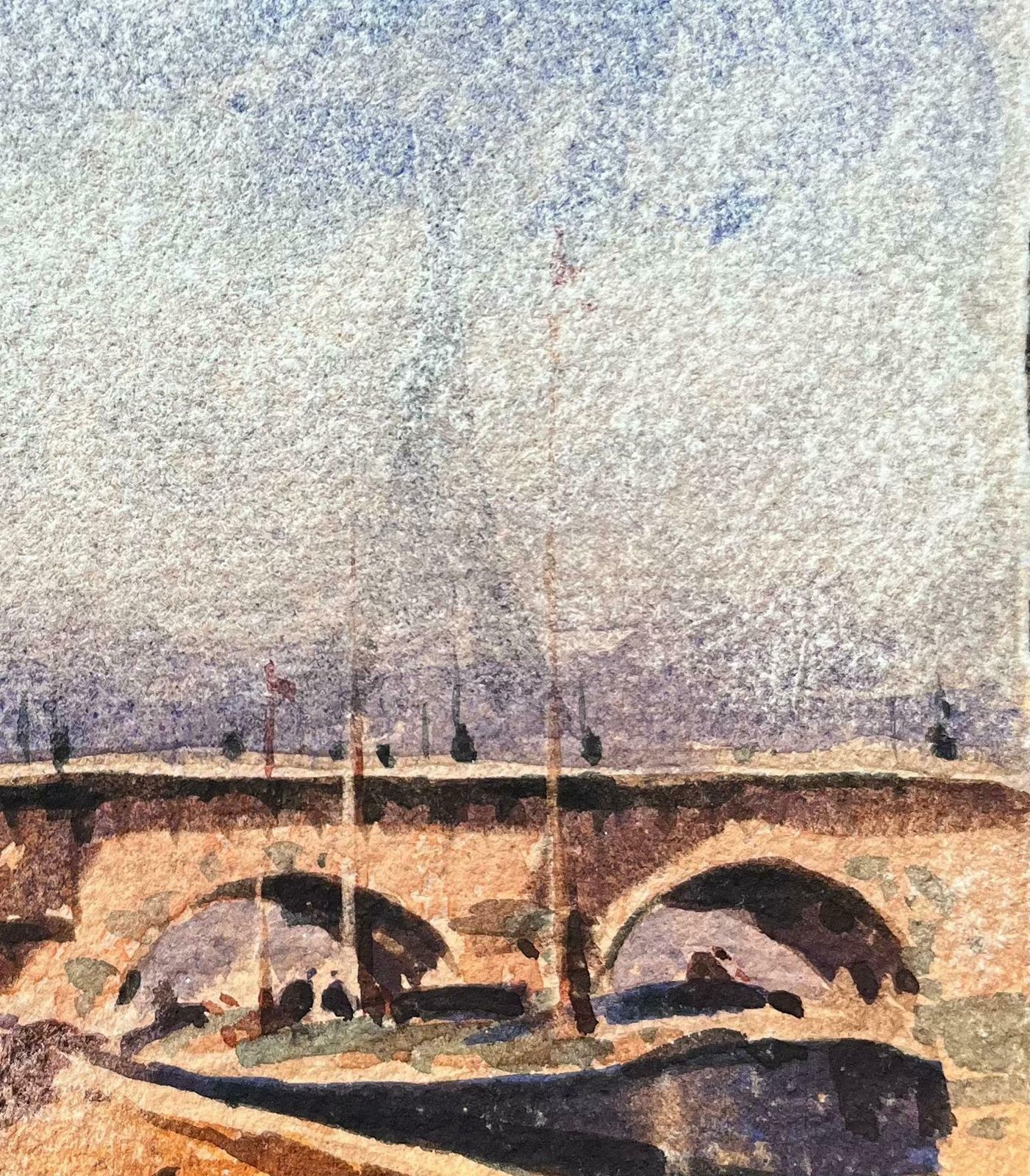 Maurice Mazeiliefrench Impressionist Watercolor Of Pont Neuf The Seine River And Eiffel Tower20th Century photo for sale