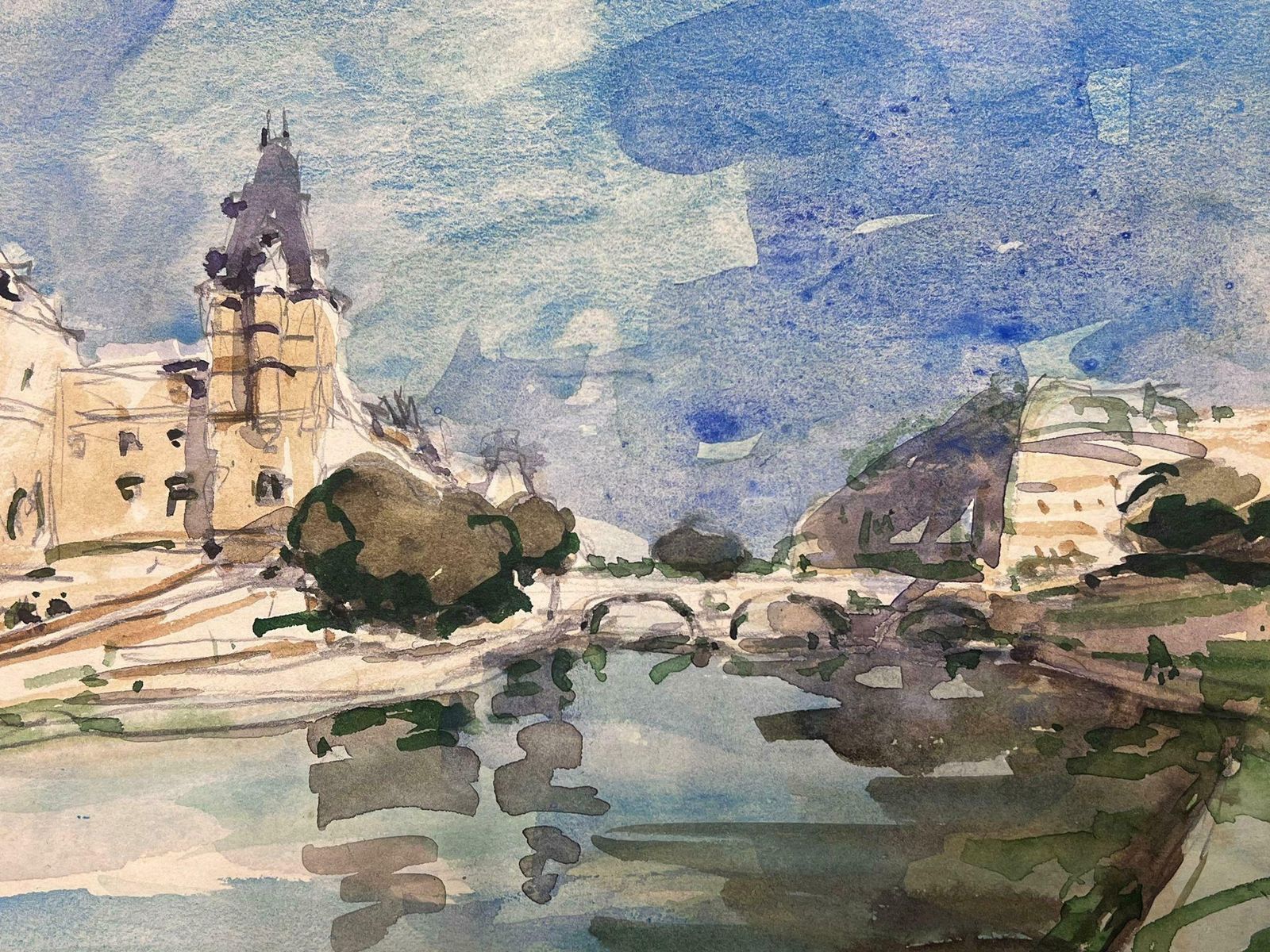 Maurice Mazeiliefrench Impressionist Watercolour Landscape The River Seine Paris photo Art