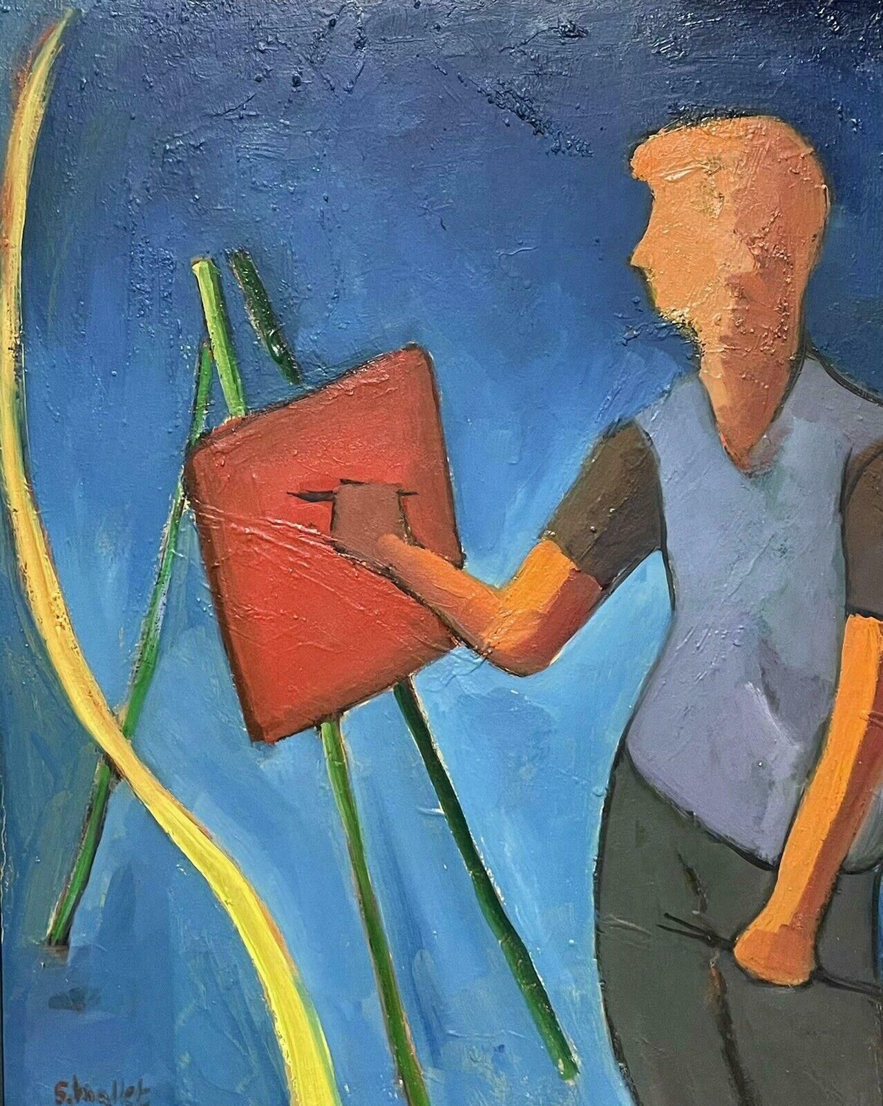 Serge Mallettfrench Modernist Signed Oil   Artist At Their Easel Painting   Amazing Colours20th Century photo 714.0