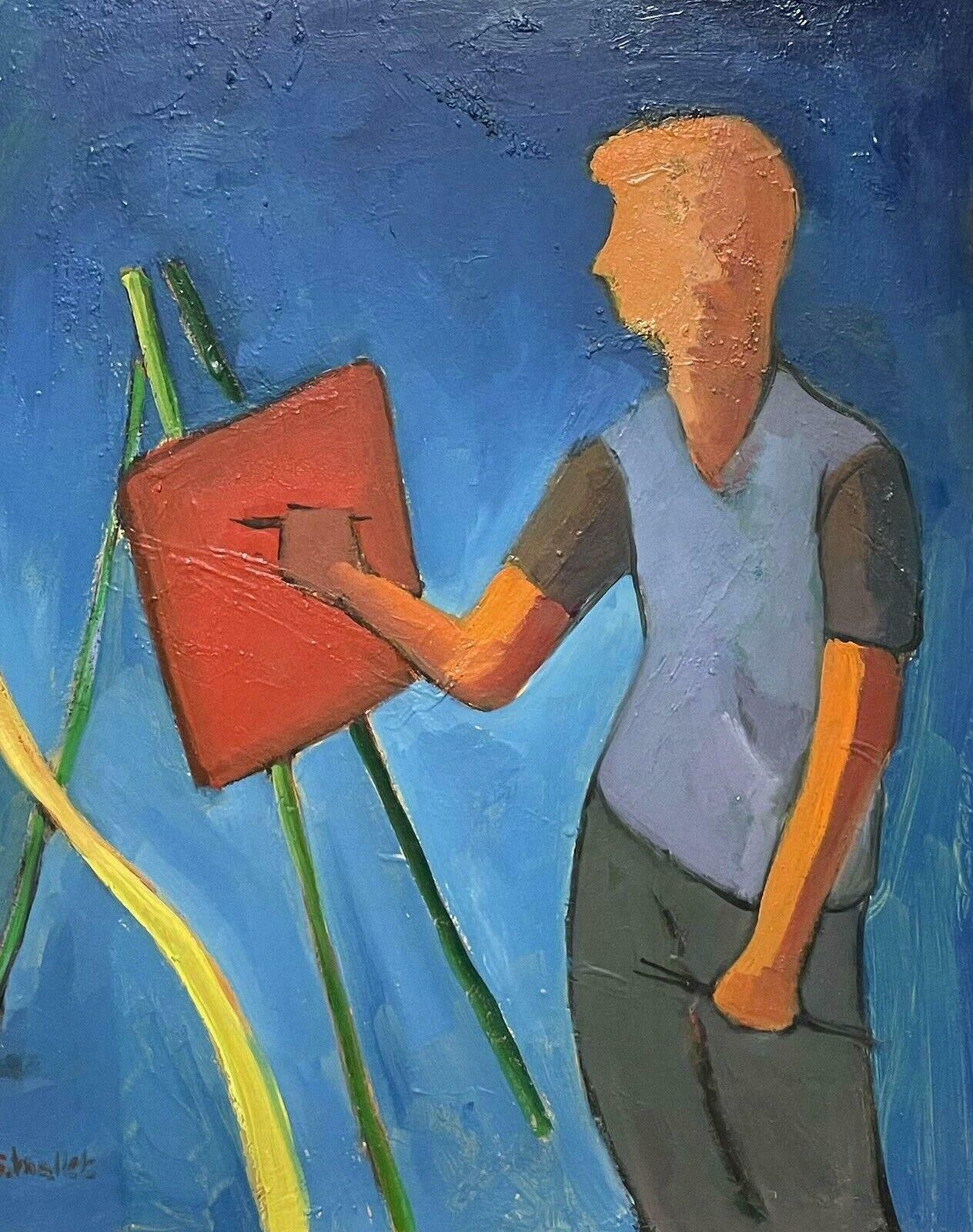 photo furniture Serge Mallettfrench Modernist Signed Oil   Artist At Their Easel Painting   Amazing Colours20th Century
