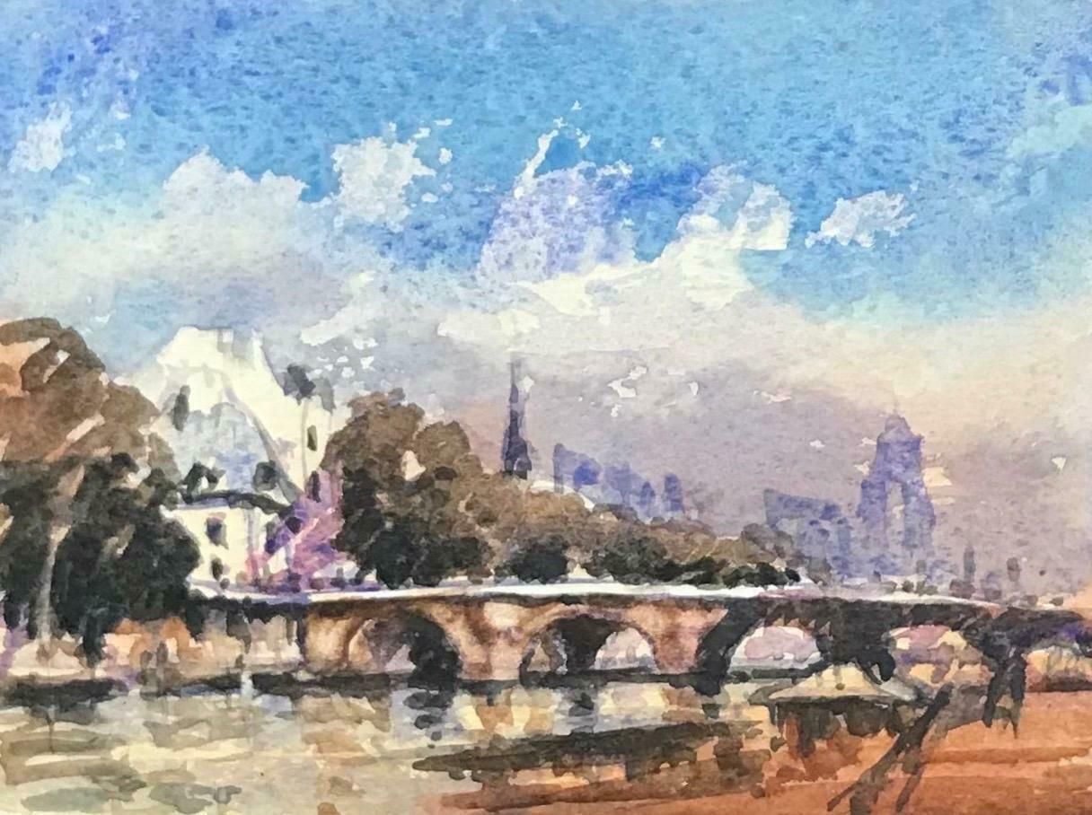 Maurice Mazeiliemaurice Mazeilie French Impressionist Watercolour   Beautiful Paris Bridge