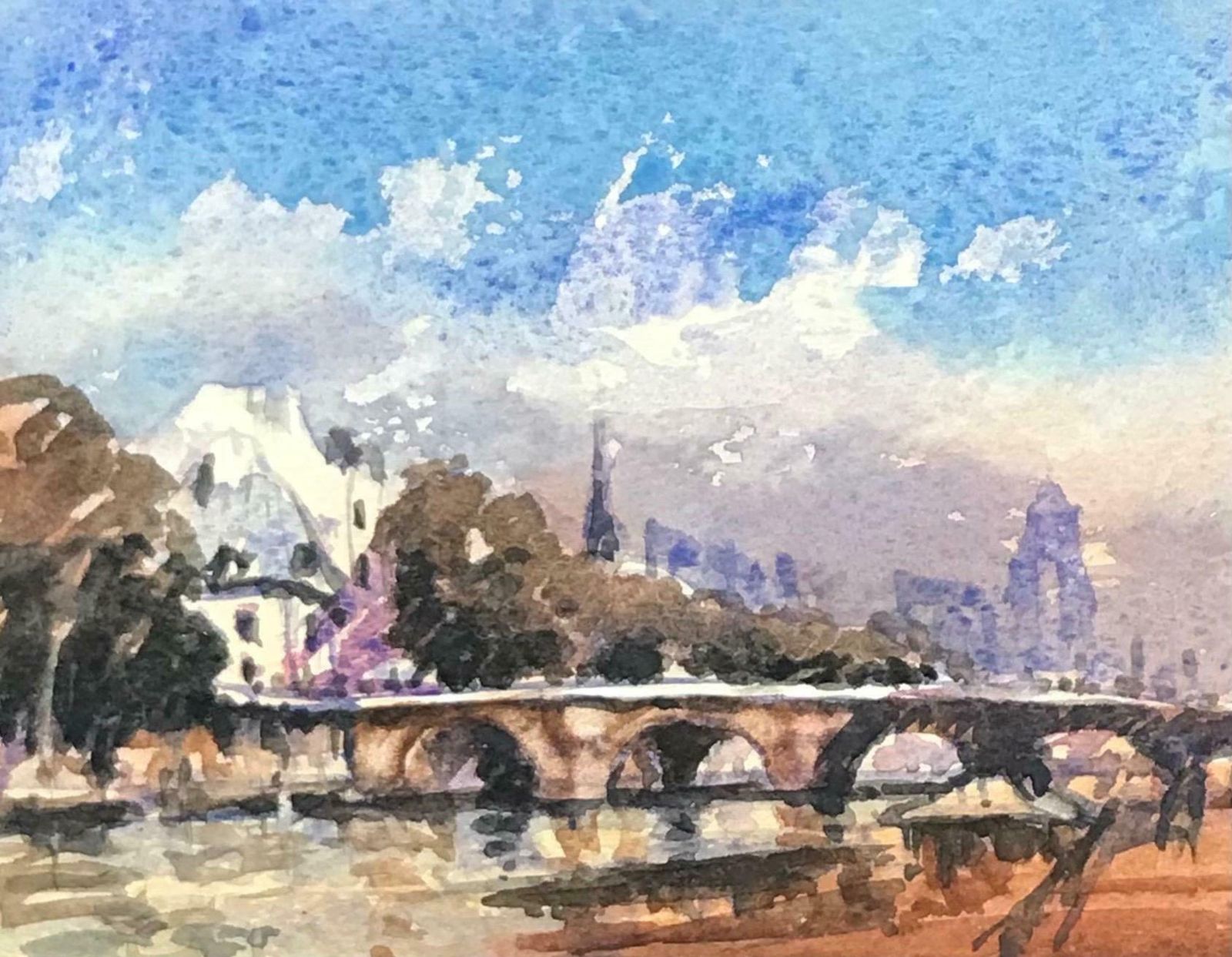 Maurice Mazeiliemaurice Mazeilie French Impressionist Watercolour   Beautiful Paris Bridge photo furniture