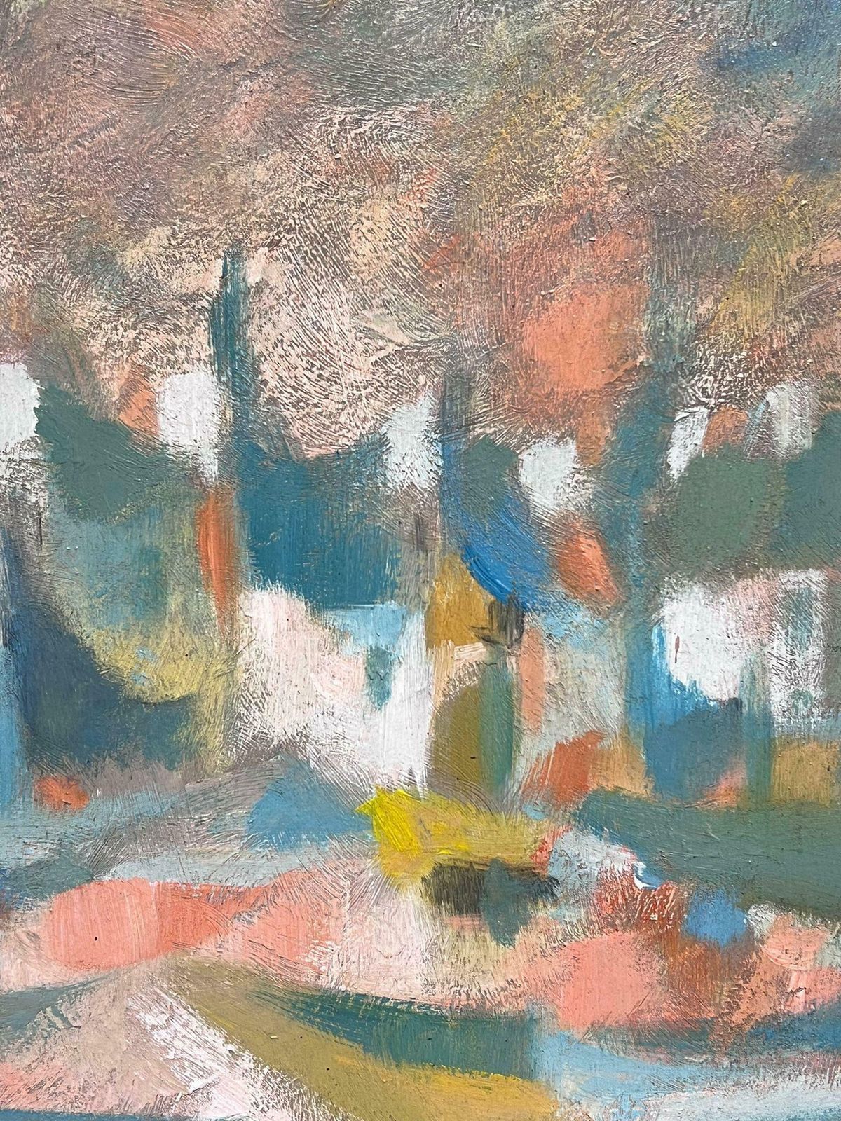 Gerard Guegueniatfrench Village Abstract Expressionist Signed Oil Warm Colours photo for sale