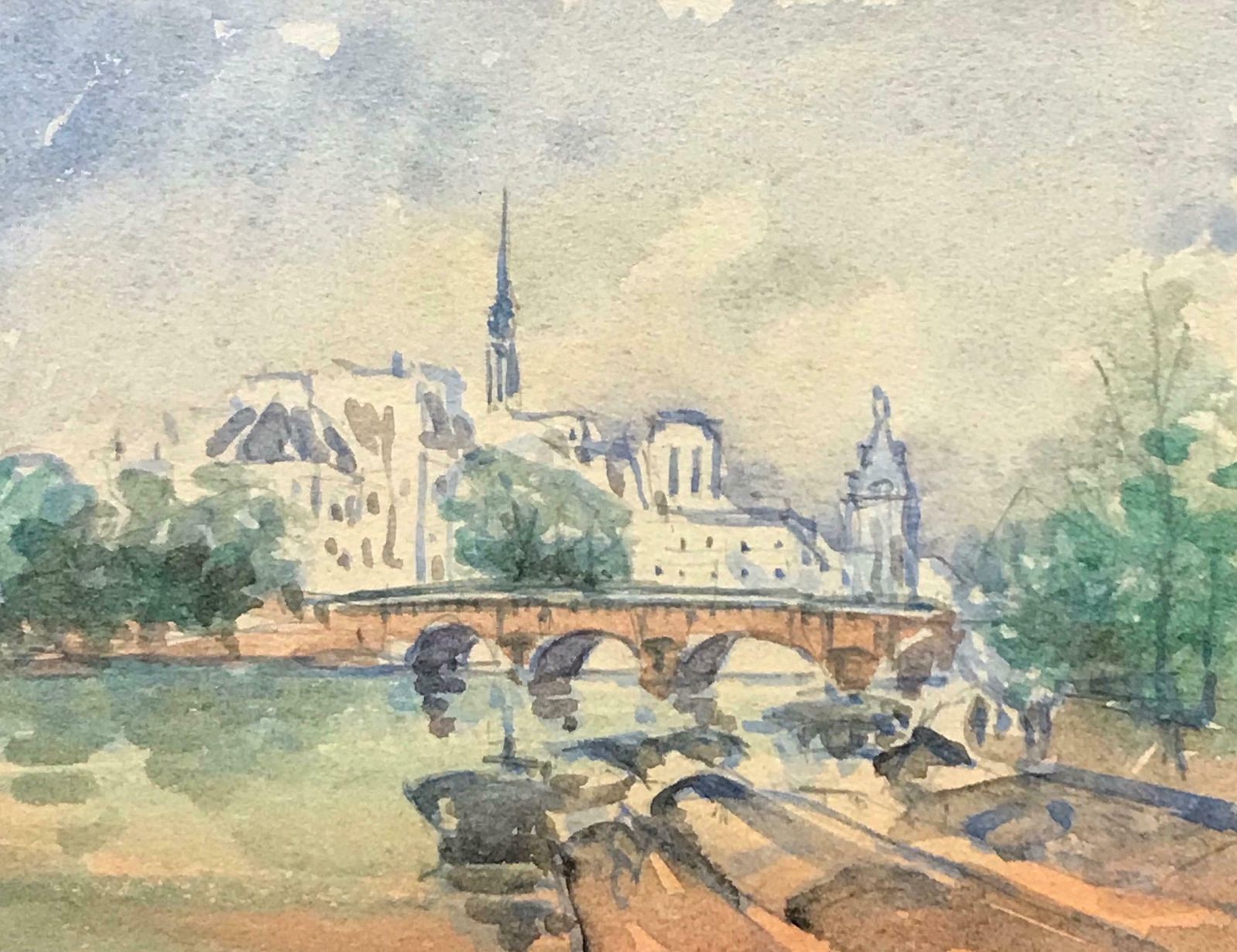 Maurice Mazeiliemaurice Mazeilie French Impressionist Watercolour   Small Paris Bridge Landscape photo furniture