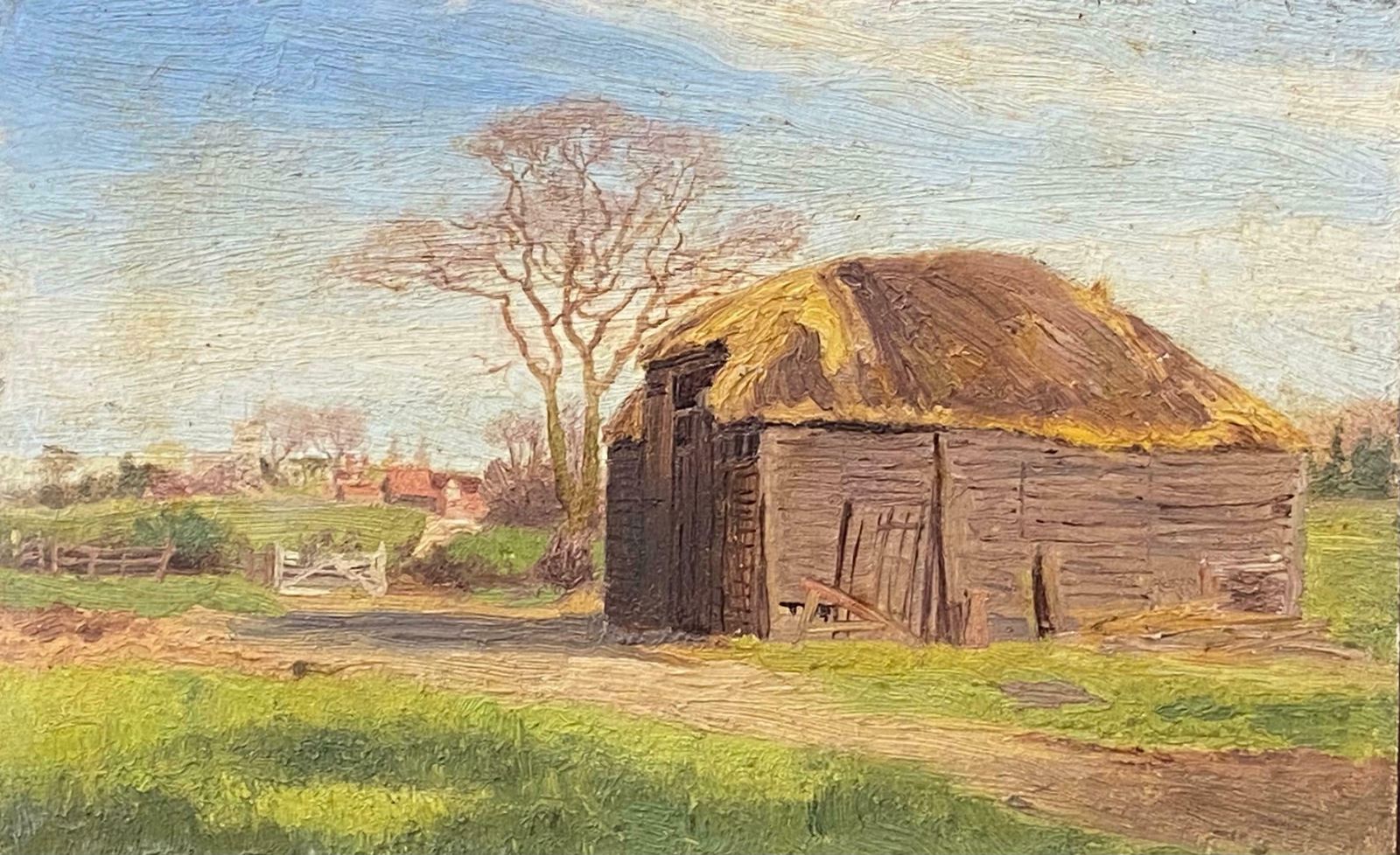 French Impressionistimpressionist Antique Painting   Thatched Farm Barn In Hendon England