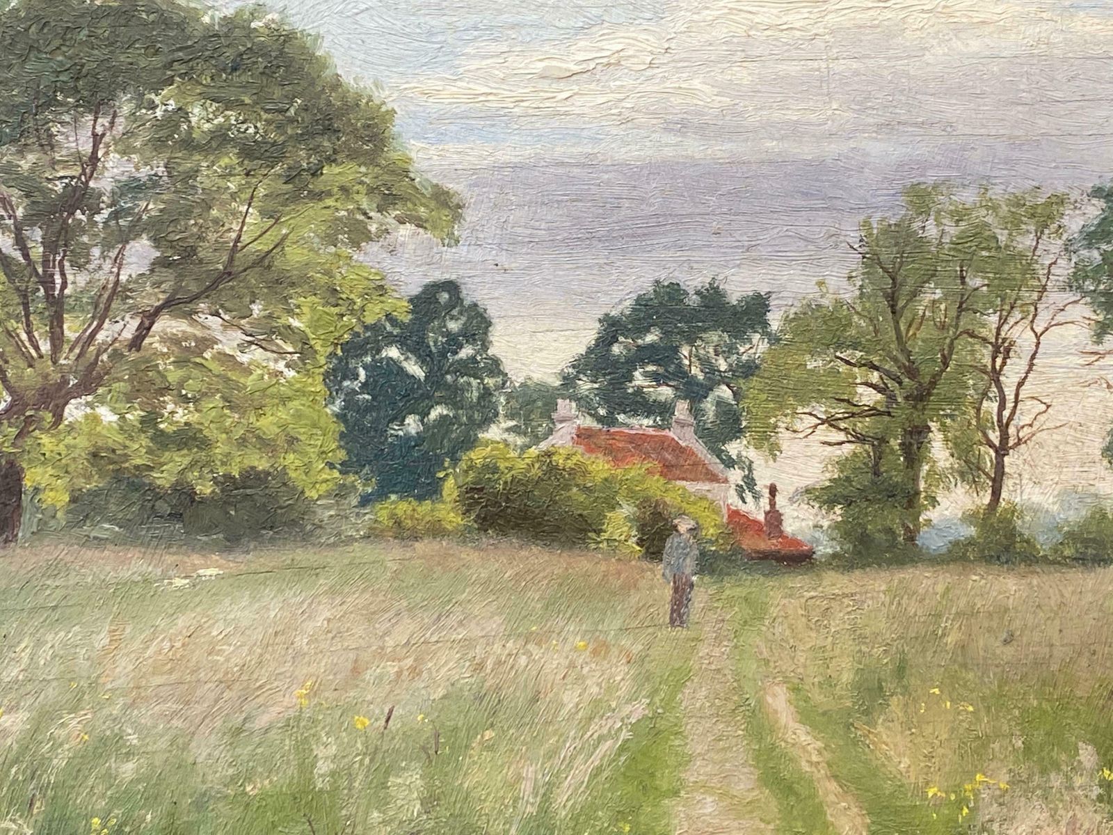French Impressionist Impressionist Antique Painting   Figure In A Beautiful Open Field Track photo furniture