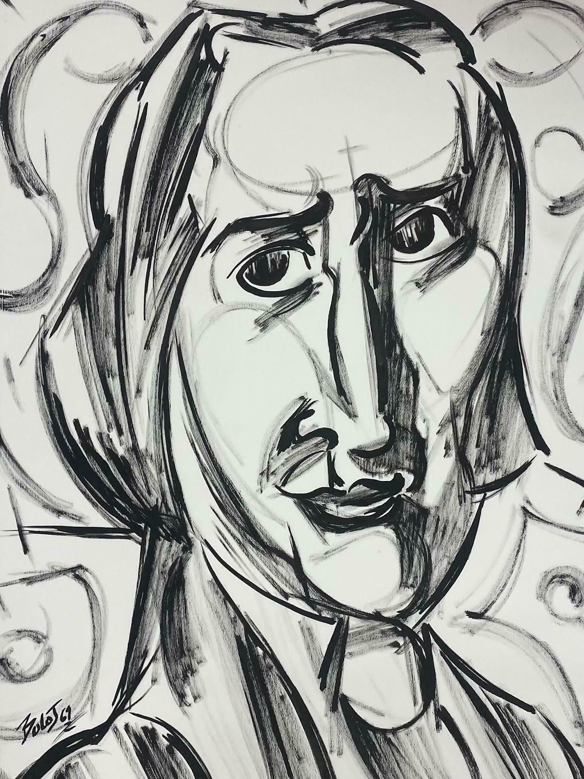 Unknown20th Century French Modernist Monochrome Caricature Potrait Of Male1969 photo furniture