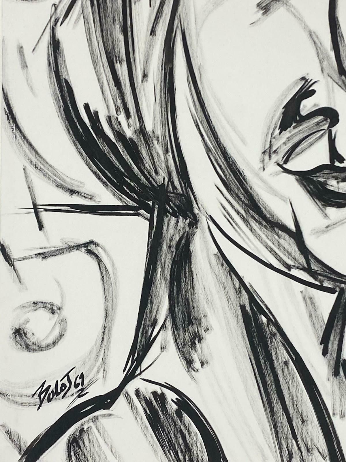Unknown20th Century French Modernist Monochrome Caricature Potrait Of Male1969 photo for sale