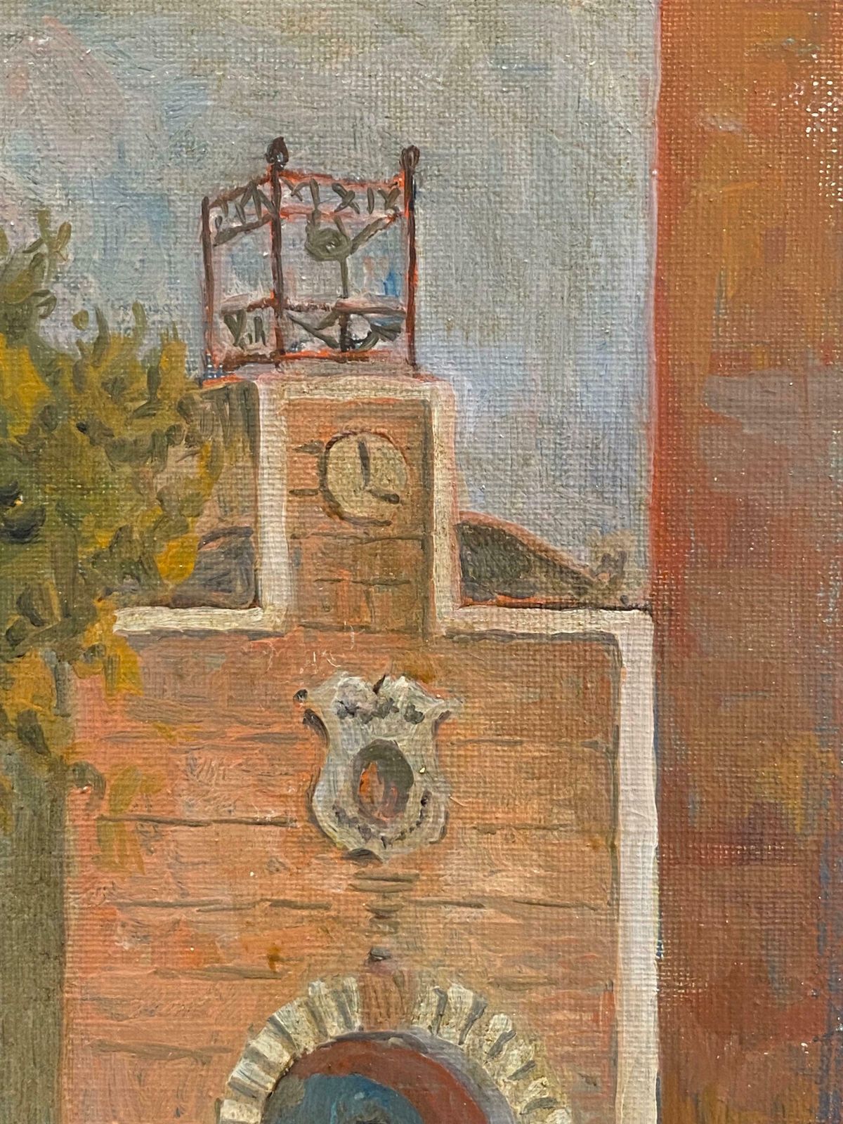 Bernard Labbe1950's French Modernist/ Cubist Painting Signed   French Clock Tower photo Art