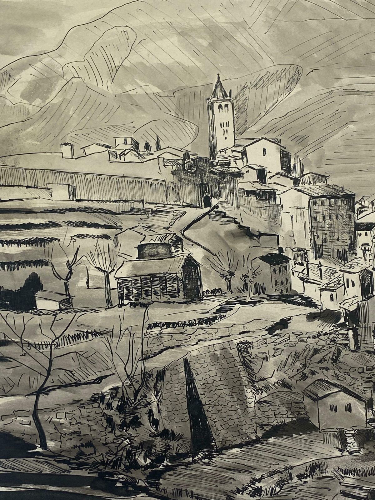 Bernard Labbe1950's Modernist/ Cubist Painting   Black & White French Landscape1950's photo for sale