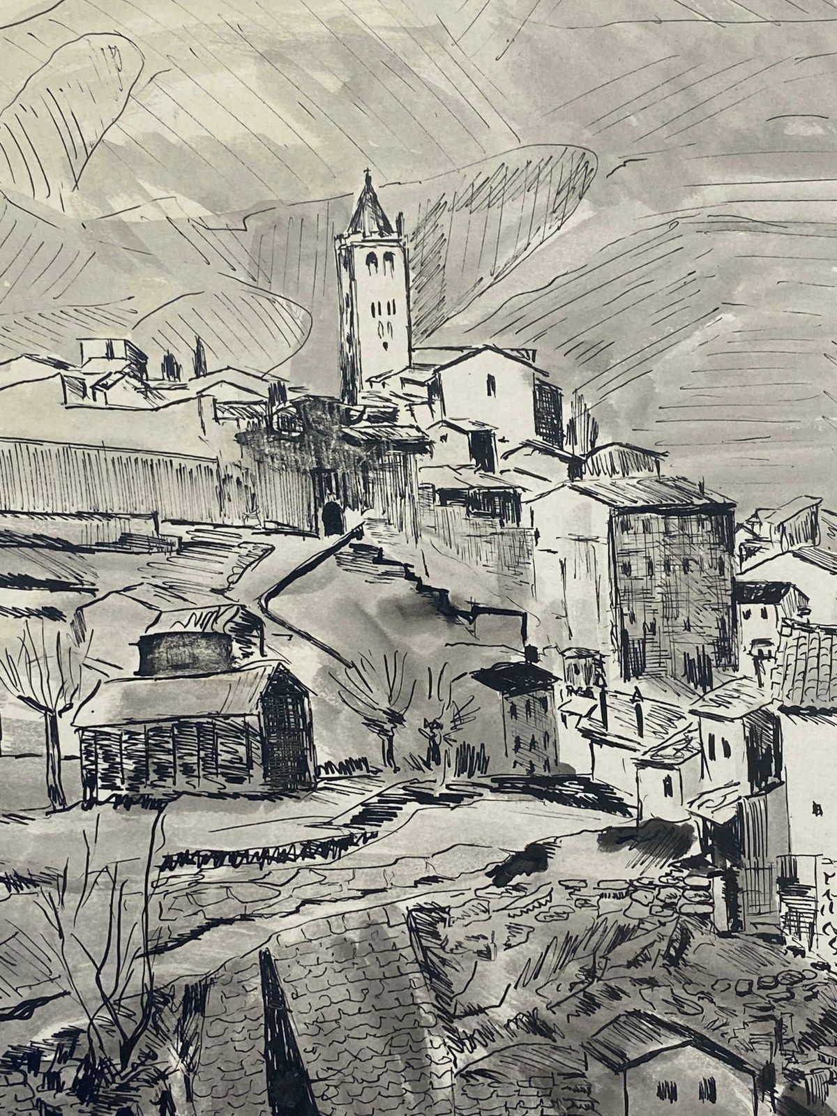Bernard Labbe1950's Modernist/ Cubist Painting   Black & White French Landscape1950's photo Art