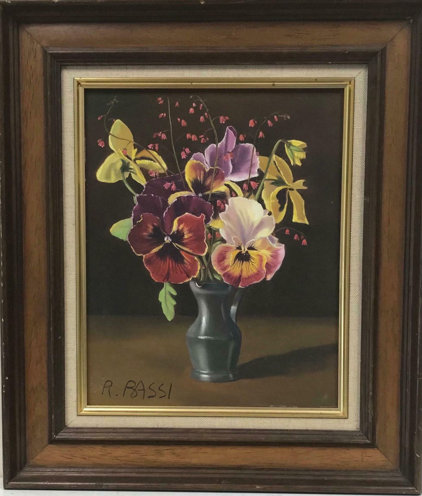 Italian Schoolsigned Italian Oil Painting Realist Flowers In Pewter Vase, Peonies photo furniture