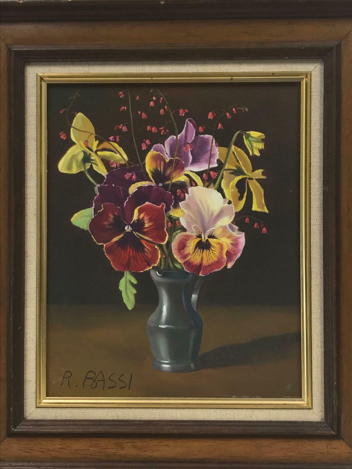 Italian Schoolsigned Italian Oil Painting Realist Flowers In Pewter Vase, Peonies photo Art