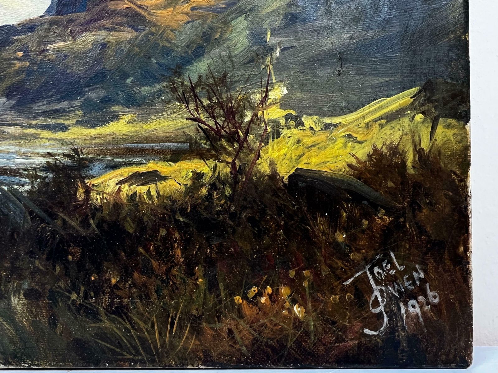 F. E. Jamiesonantique Scottish Highlands Landscape Signed Oil Painting River Through Glenc. 1920's photo vinterior