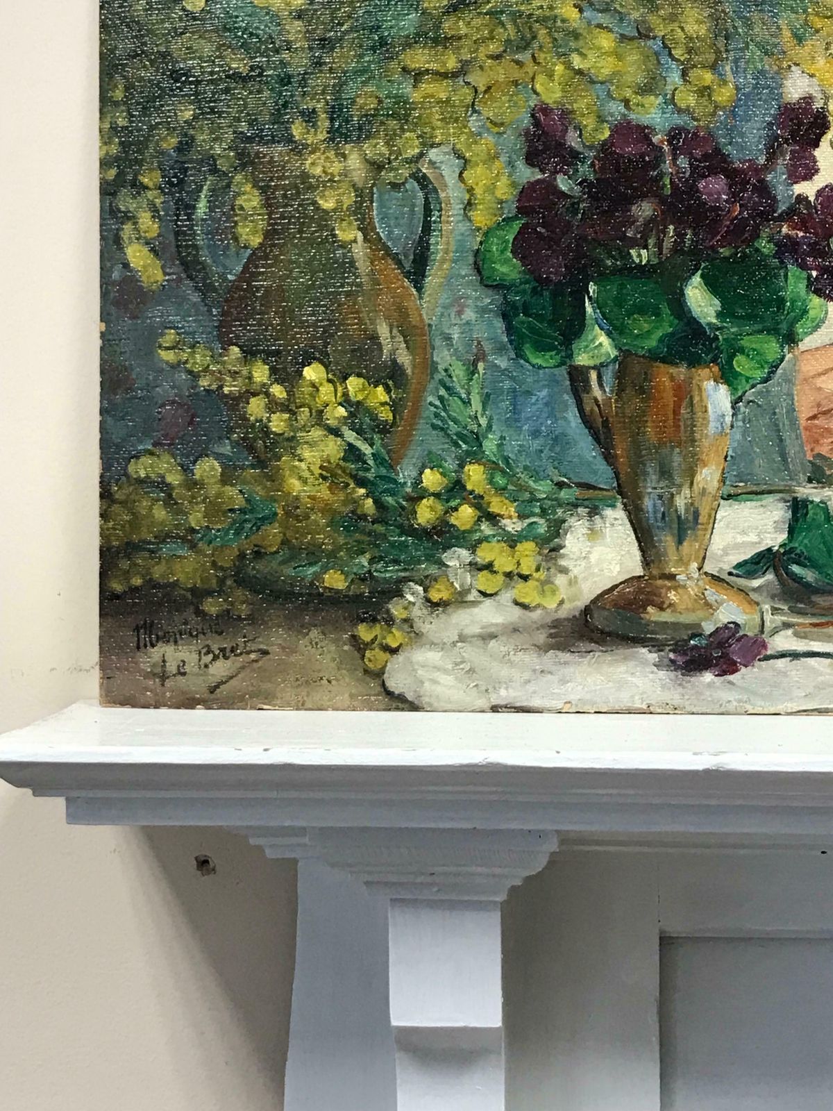 Monique Le Bretmid 20th Century French Oil   Balcony Over The Sea, Still Life With Flowers photo 867.0