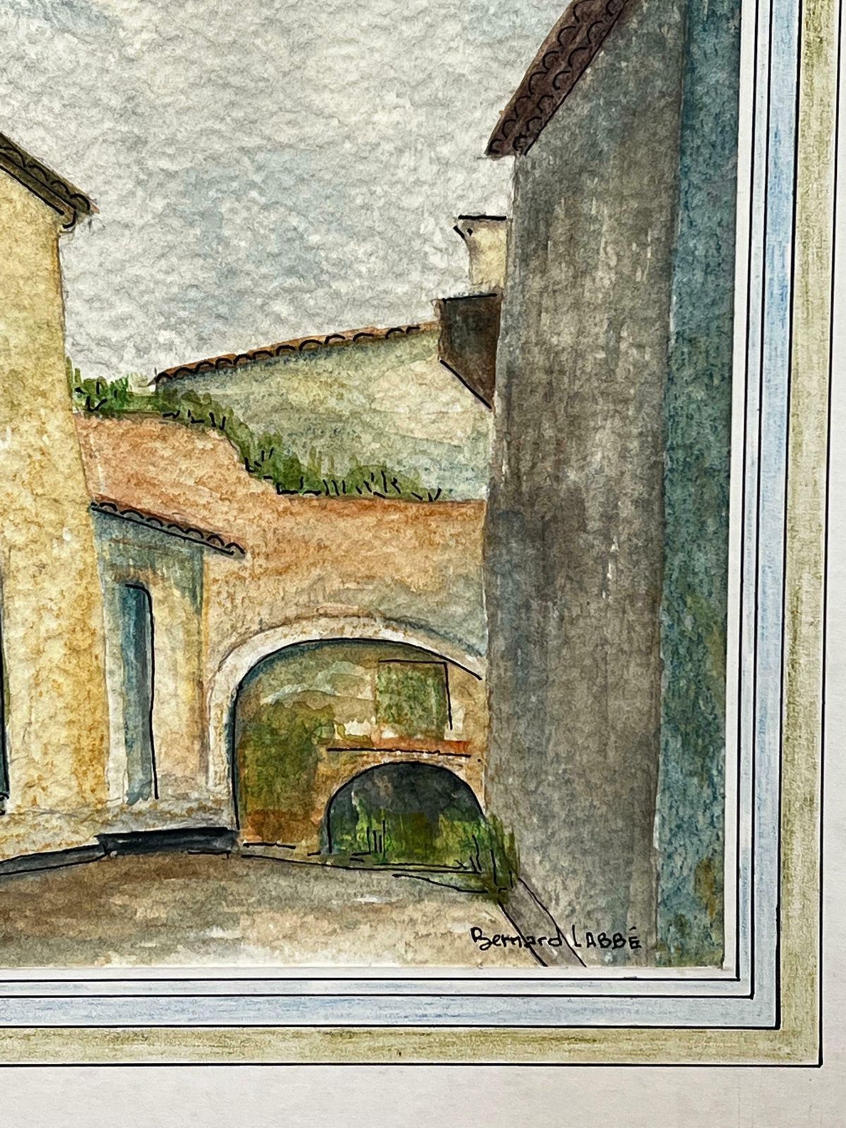 Bernard Labbe1950's Modernist/ Cubist Painting   Blues And Green French Landscape1950's photo for sale