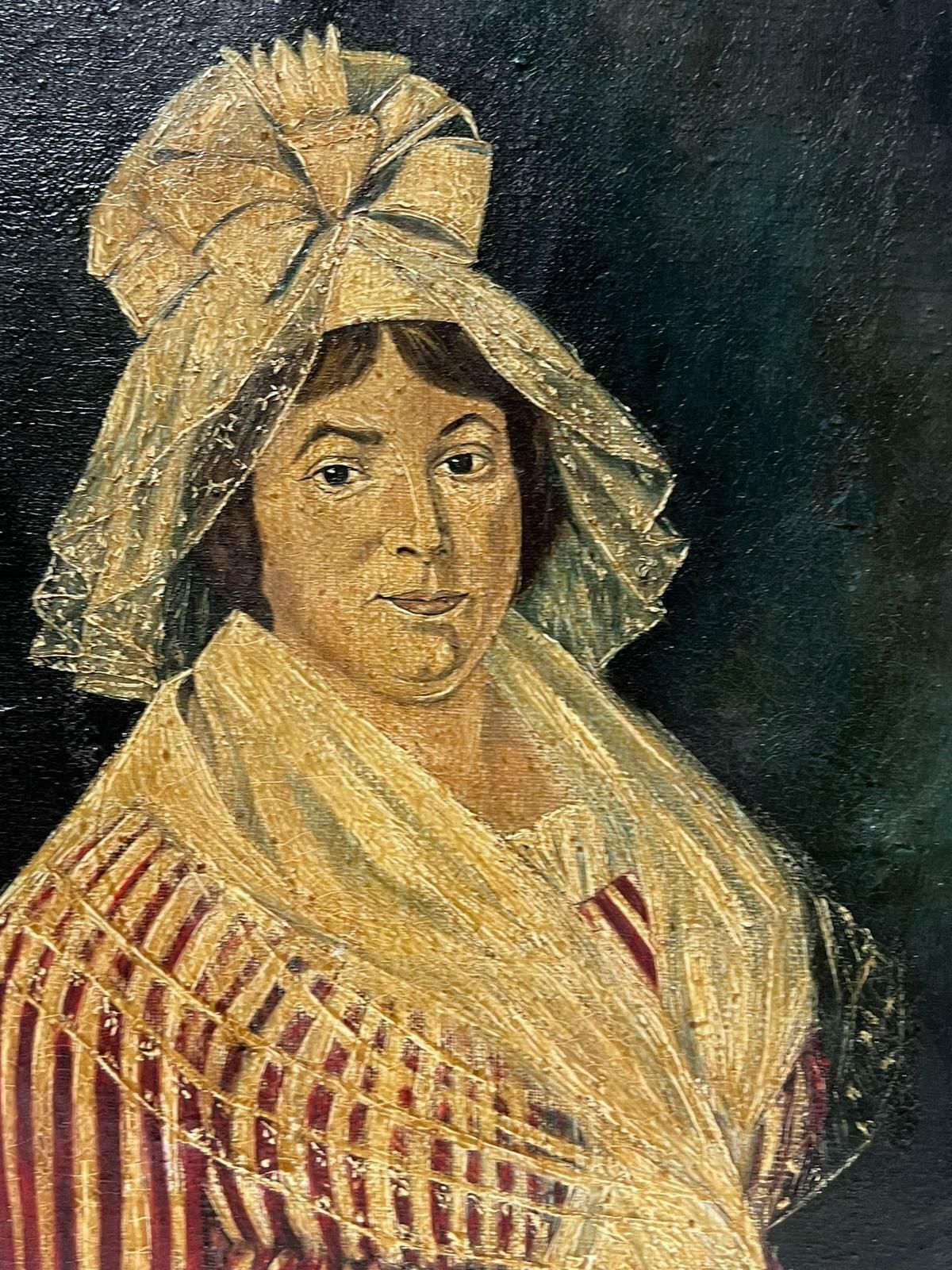 French Schoolantique French Portrait Of A Country Lady In Large Dress & Hat Oil On Canvas photo Art