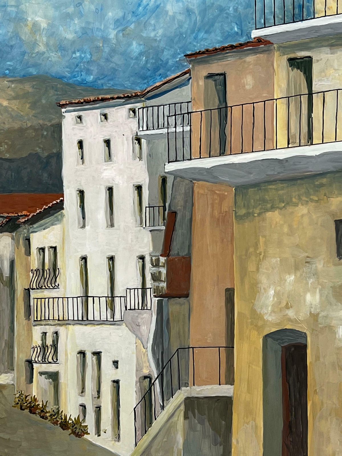 Bernard Labbe1950's Big Modernist/ Cubist Painting   Terraced French Apartments1950's photo for sale