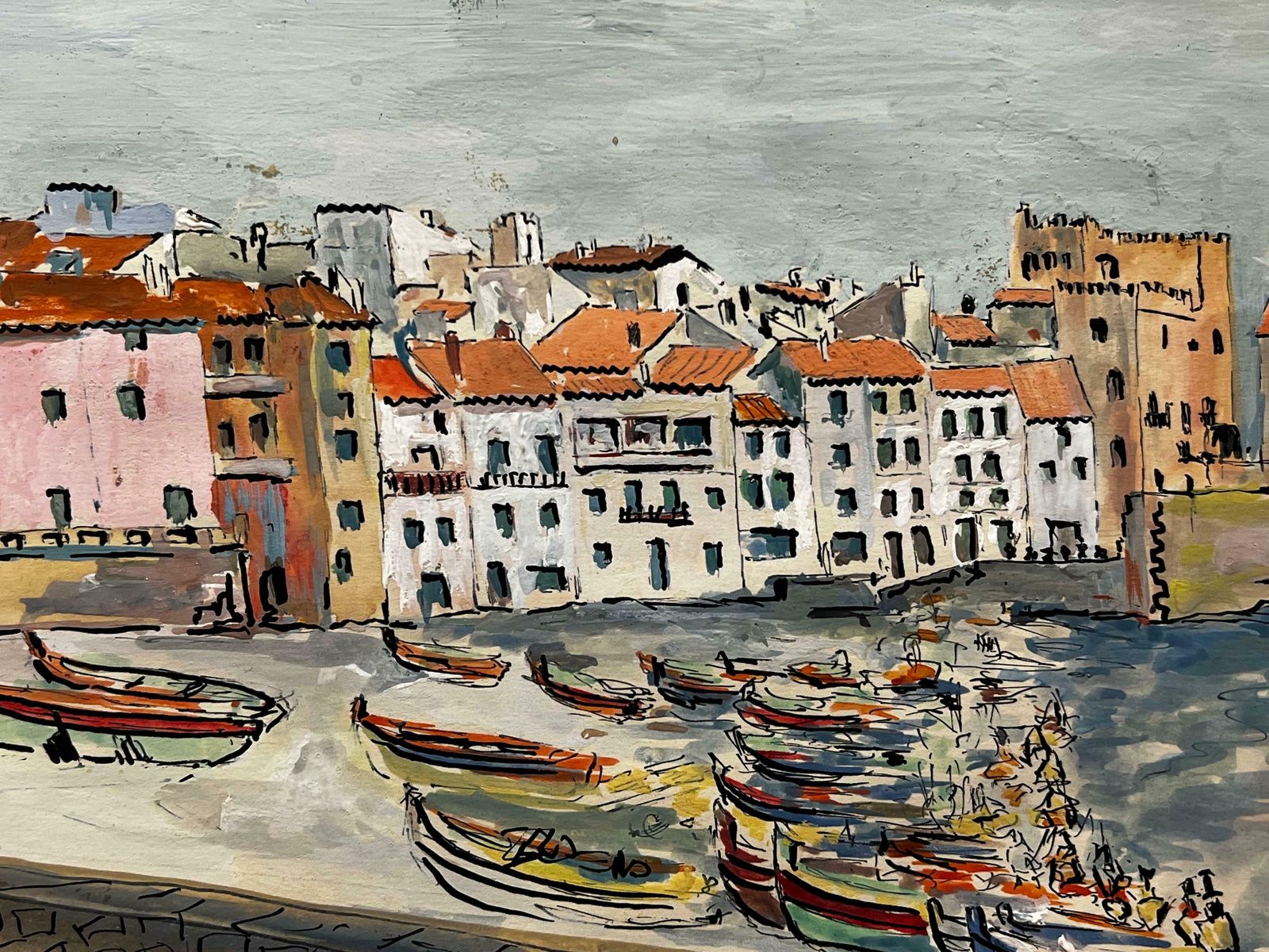 Bernard Labbe1950's Modernist/ Cubist Painting   The Boats By The Harbour1950's photo Art