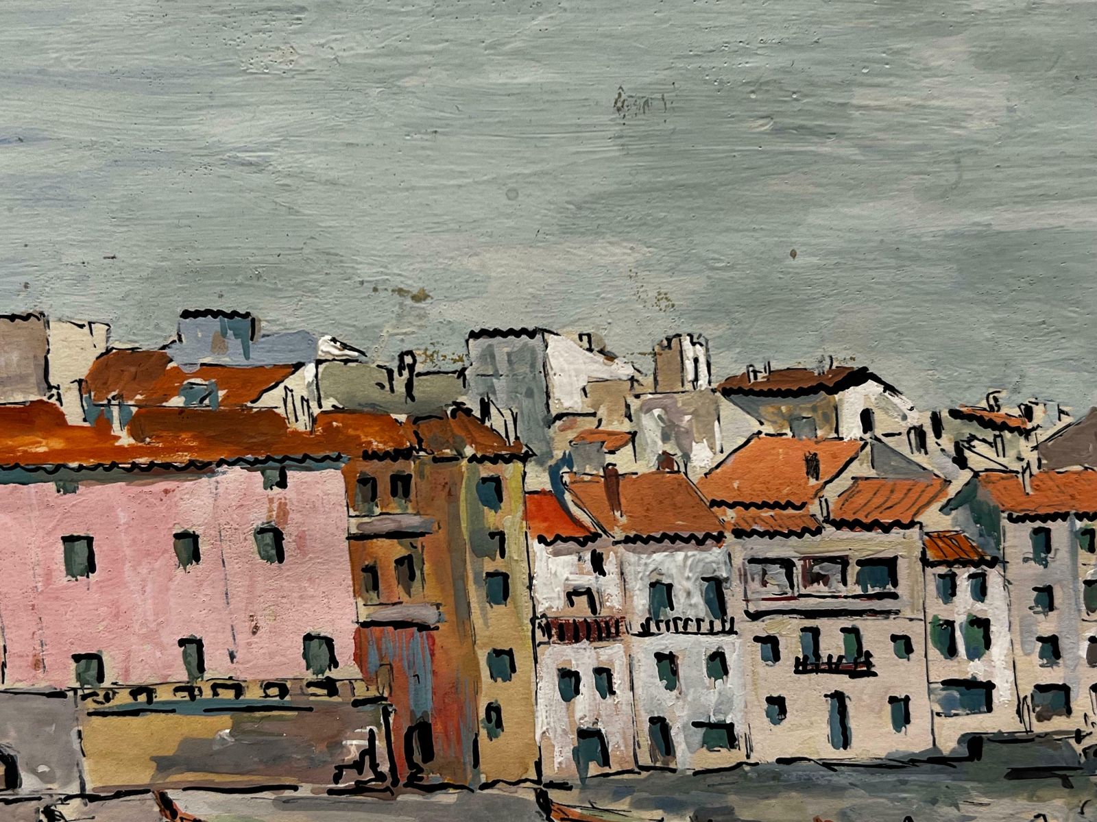 Bernard Labbe1950's Modernist/ Cubist Painting   The Boats By The Harbour1950's photo 510.0