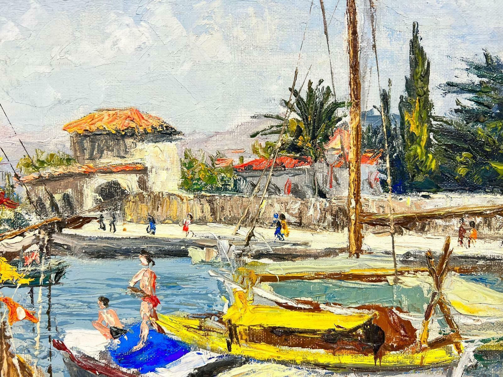Josine Vignoncagnes Sur Mer Summer Day At The Harbour Thick Oil Impasto1960's photo for sale