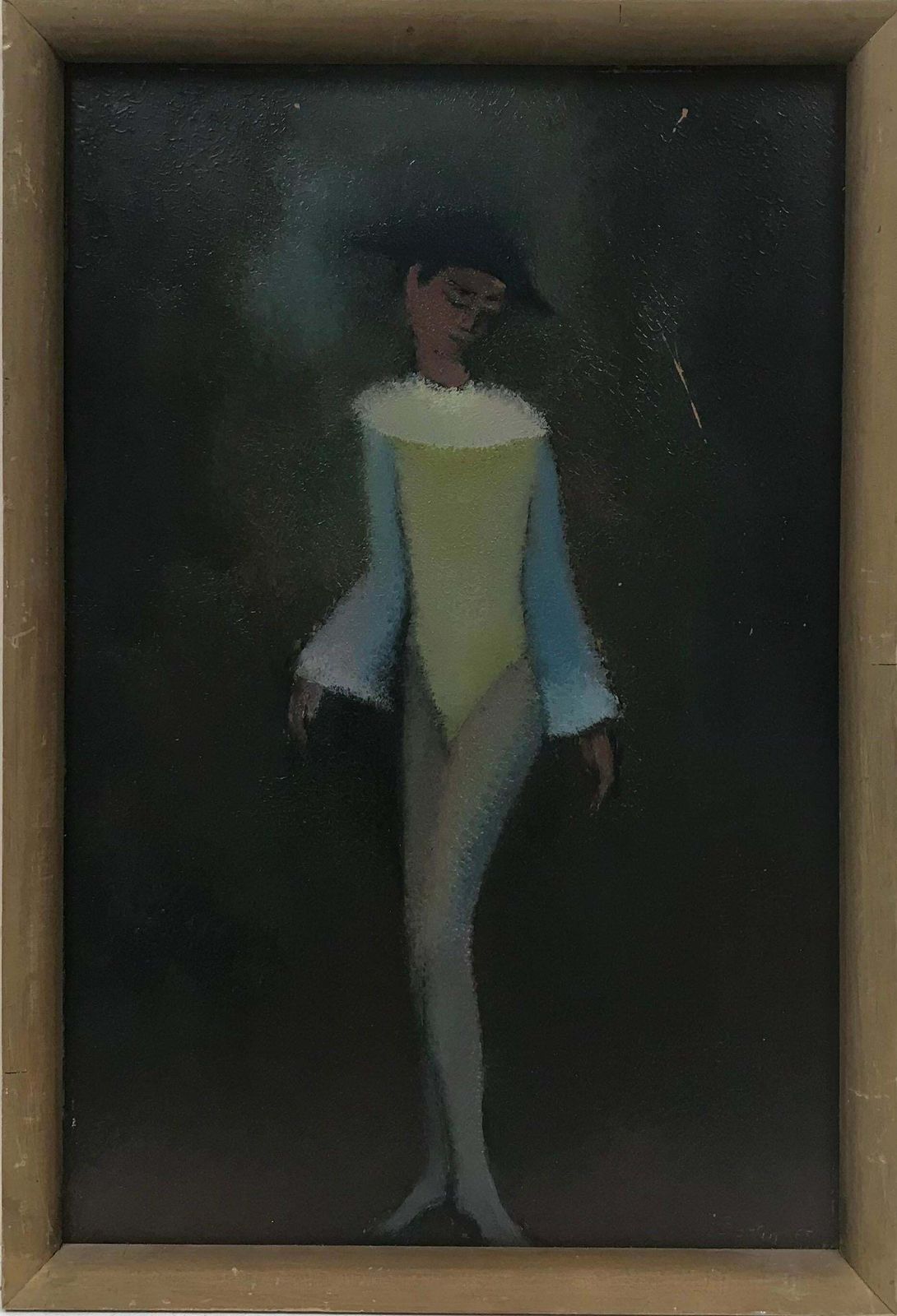 French School1960's French Modernist Signed Oil Figure In Navy Blue Hat, Unique Workc. 1965 photo furniture