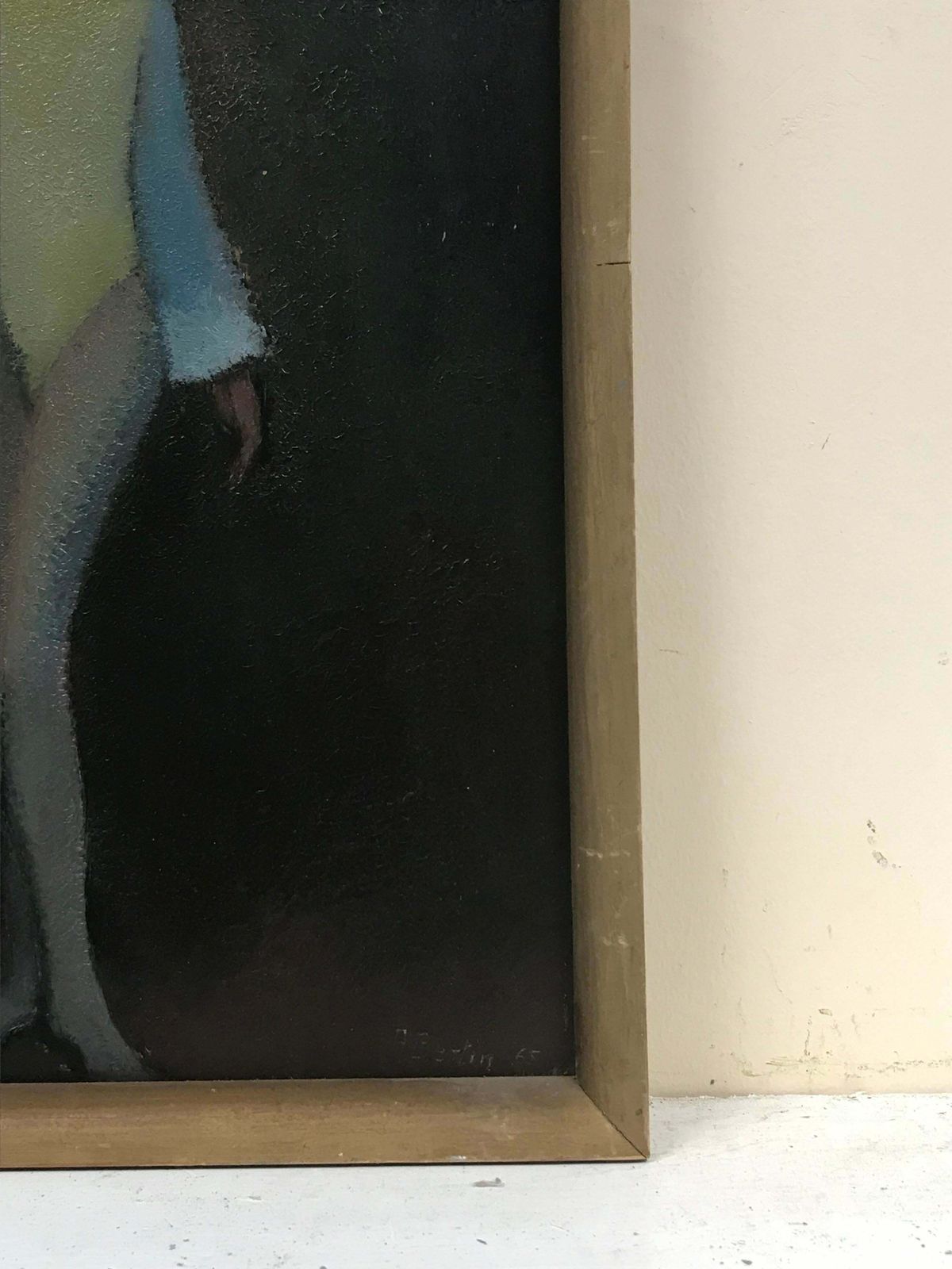 French School1960's French Modernist Signed Oil Figure In Navy Blue Hat, Unique Workc. 1965 photo vinterior