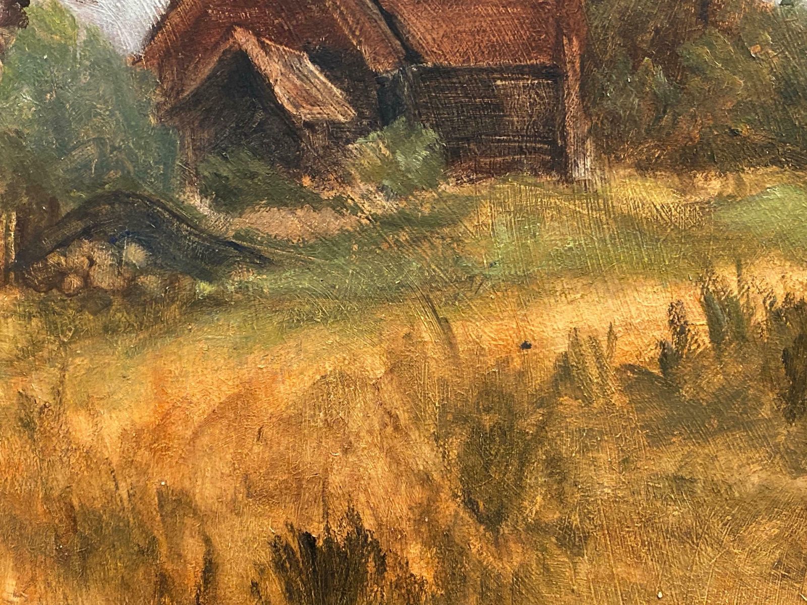 Barbera Doyle1970's Modern British Oil Painting   English Rural Church Golden Meadowsc. 1970's photo Art