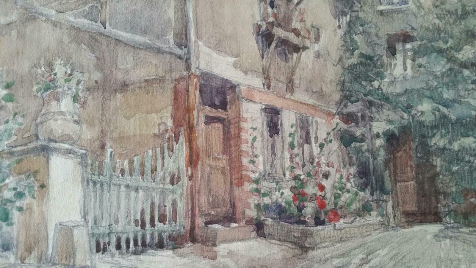 Henri Milochecole De Paris Mid 20th Century Paris: Atelier Studio French Watercolour 1940's photo for sale