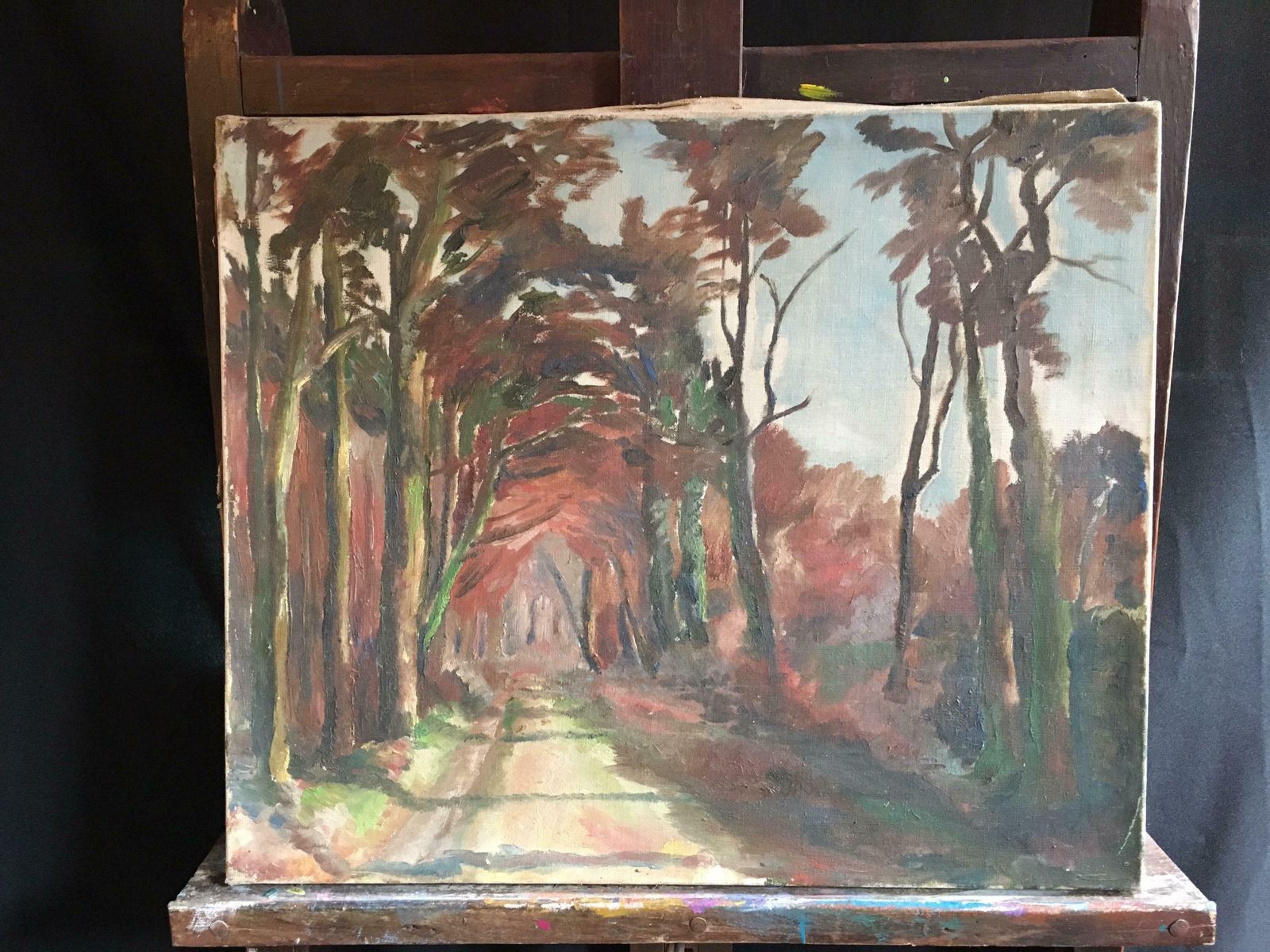 Unknownrustic Country Road Mid Century Impressionist Landscape, Original Oil Paintingc.1950s photo furniture