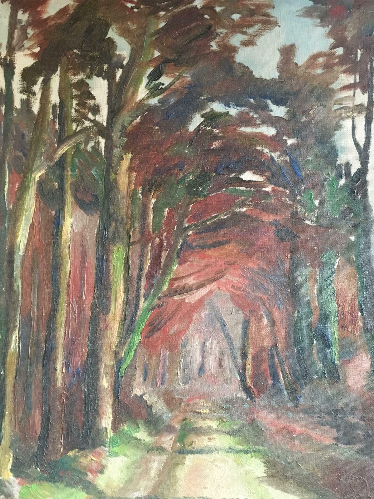 Unknownrustic Country Road Mid Century Impressionist Landscape, Original Oil Paintingc.1950s photo for sale