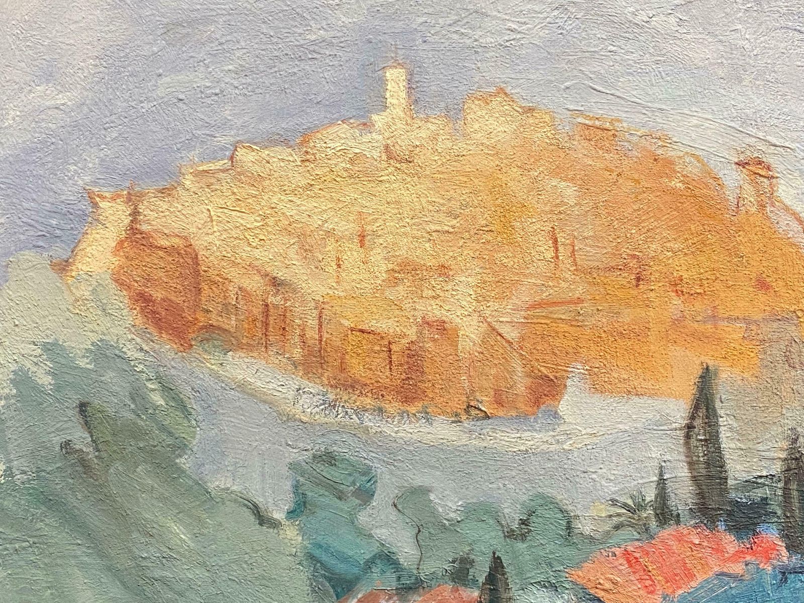 Elisabeth Hahn20th Century German Modernist Oil Painting Hill Perched Village In The Clouds20th Century photo furniture