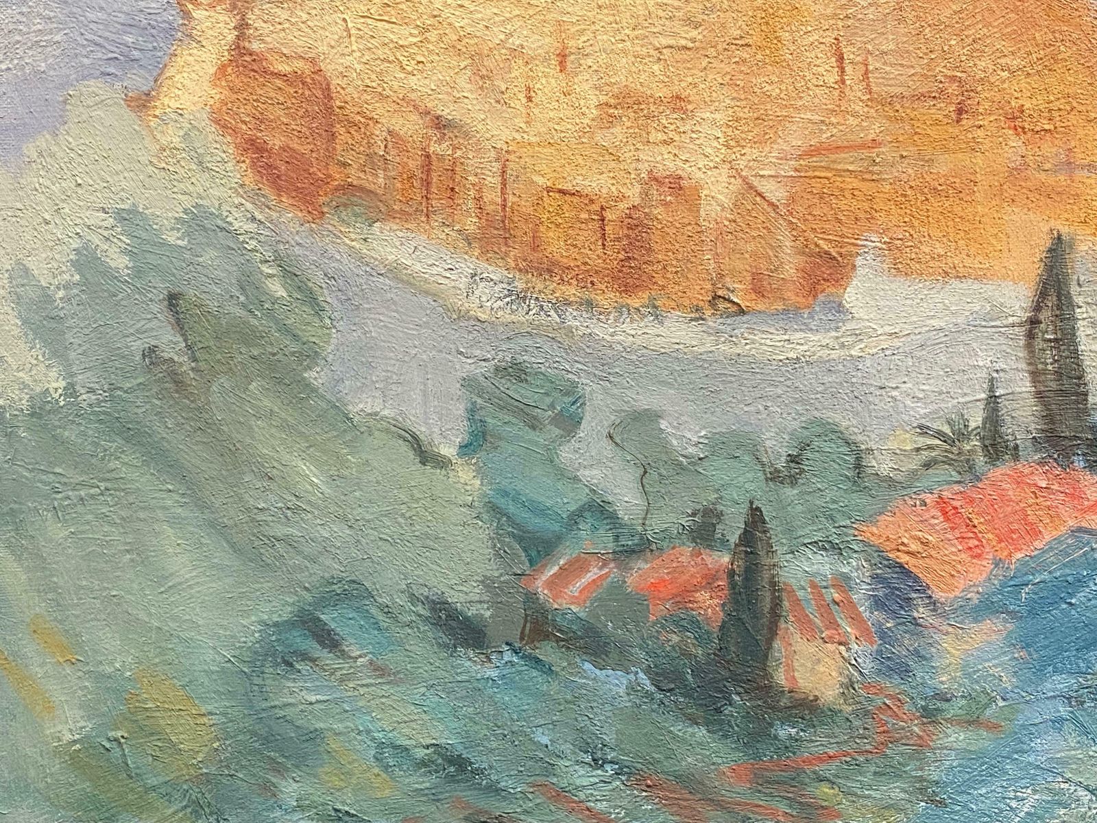 Elisabeth Hahn20th Century German Modernist Oil Painting Hill Perched Village In The Clouds20th Century photo 597.0