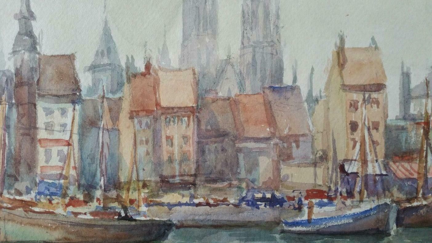 Leonard Machin Rowemid 20th Century Belgium, Ostend Church And Harbour1950's photo buy