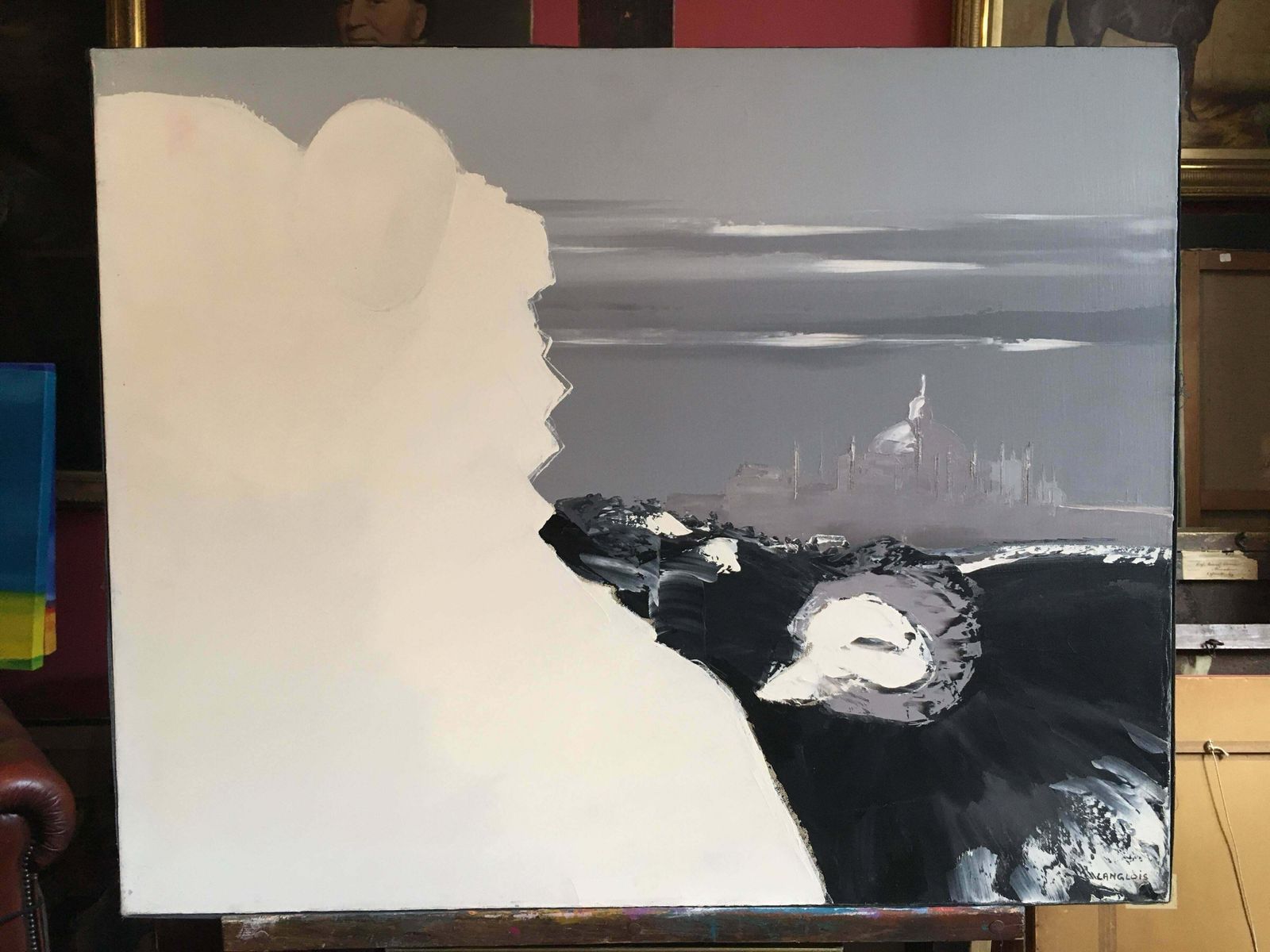 Pierre Gerard Langloisabstract Oil Painting, Monochrome, Frenchc.1990's photo furniture