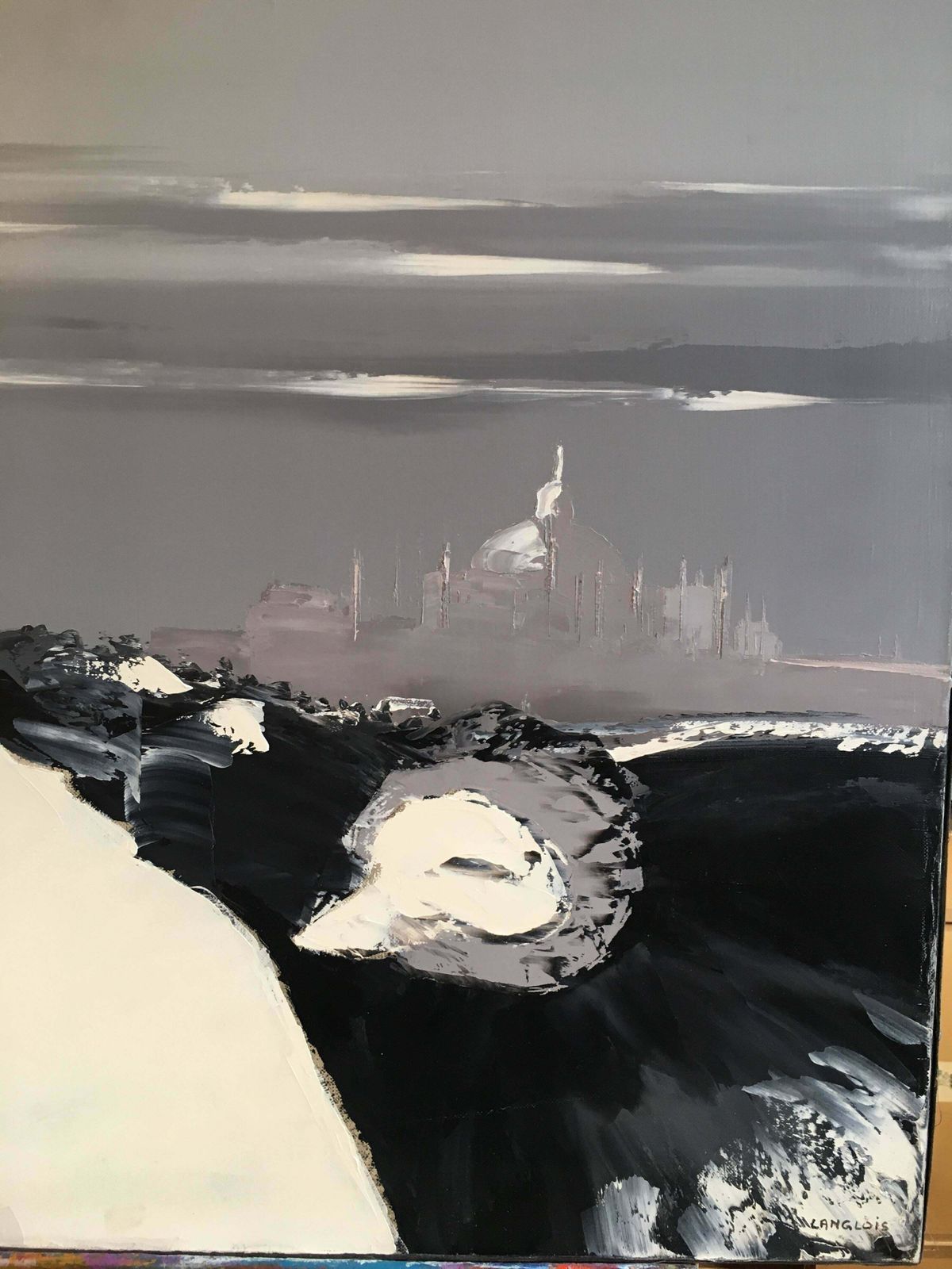 Pierre Gerard Langloisabstract Oil Painting, Monochrome, Frenchc.1990's photo 1887.0