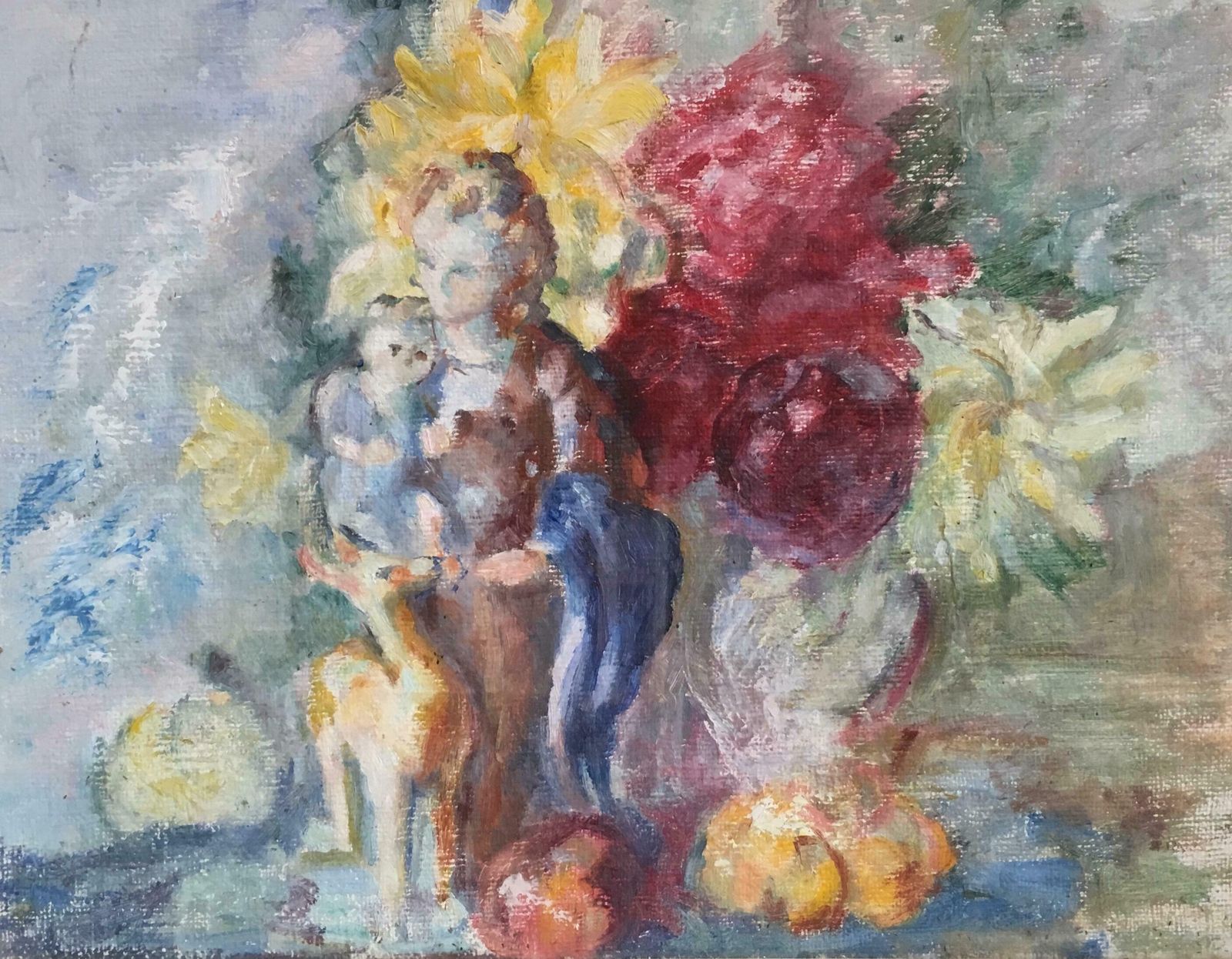 Unknownelegant Portrait, Mother And Child, Original Oil Paintingc.1970's