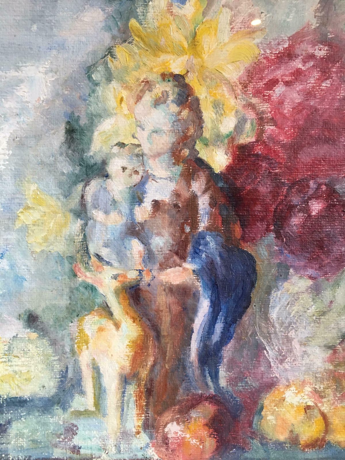 Unknownelegant Portrait, Mother And Child, Original Oil Paintingc.1970's photo Art