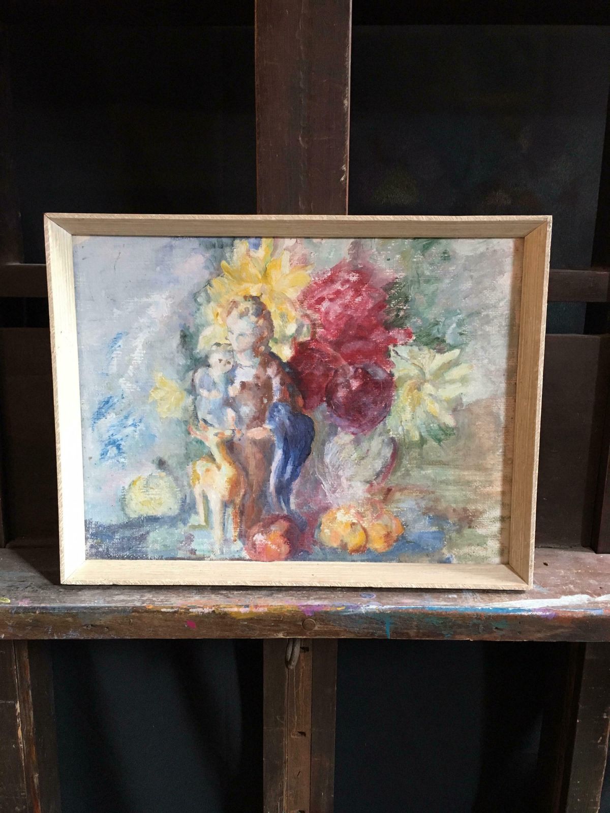 Unknownelegant Portrait, Mother And Child, Original Oil Paintingc.1970's photo 811.0