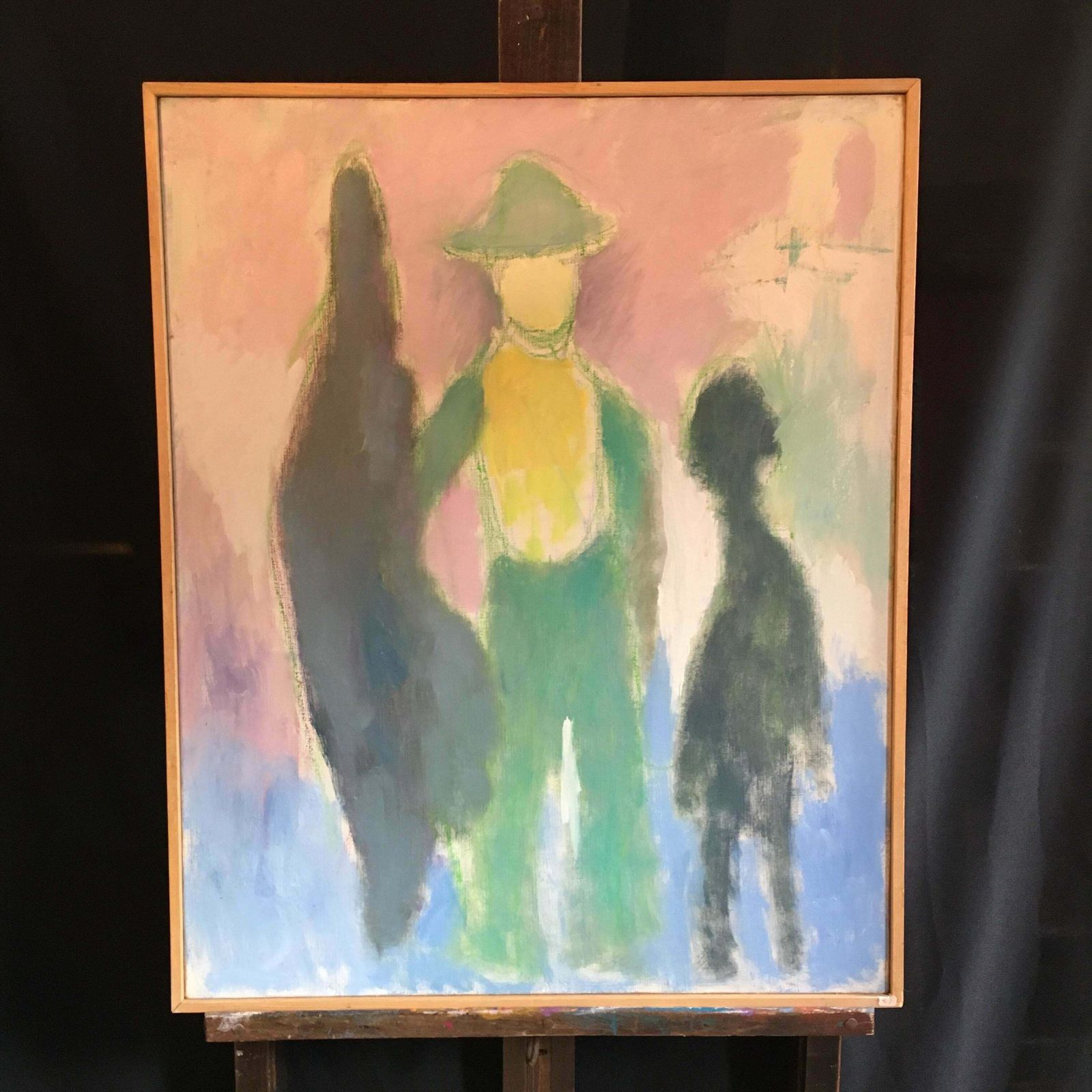 Akos Biropastel Pink 1970's Abstract, Colourful Oil Painting, Originalc.1970s photo furniture