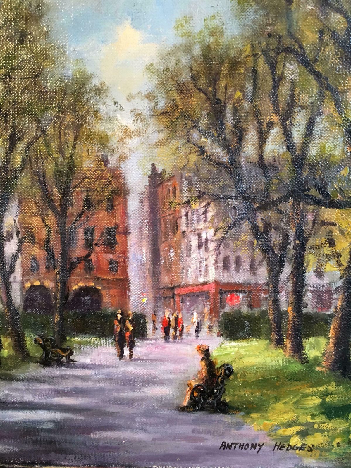 Anthony Hedgespark Walk, Impressionist City Scene, Signed Oil Paintingc.1950 photo buy