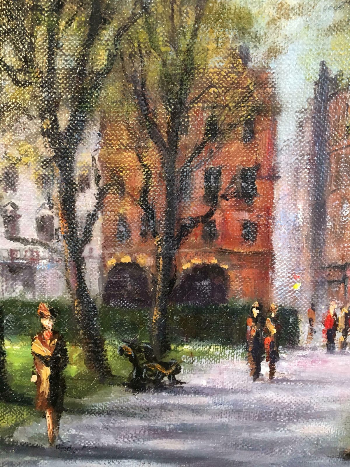 Anthony Hedgespark Walk, Impressionist City Scene, Signed Oil Paintingc.1950 photo vintage