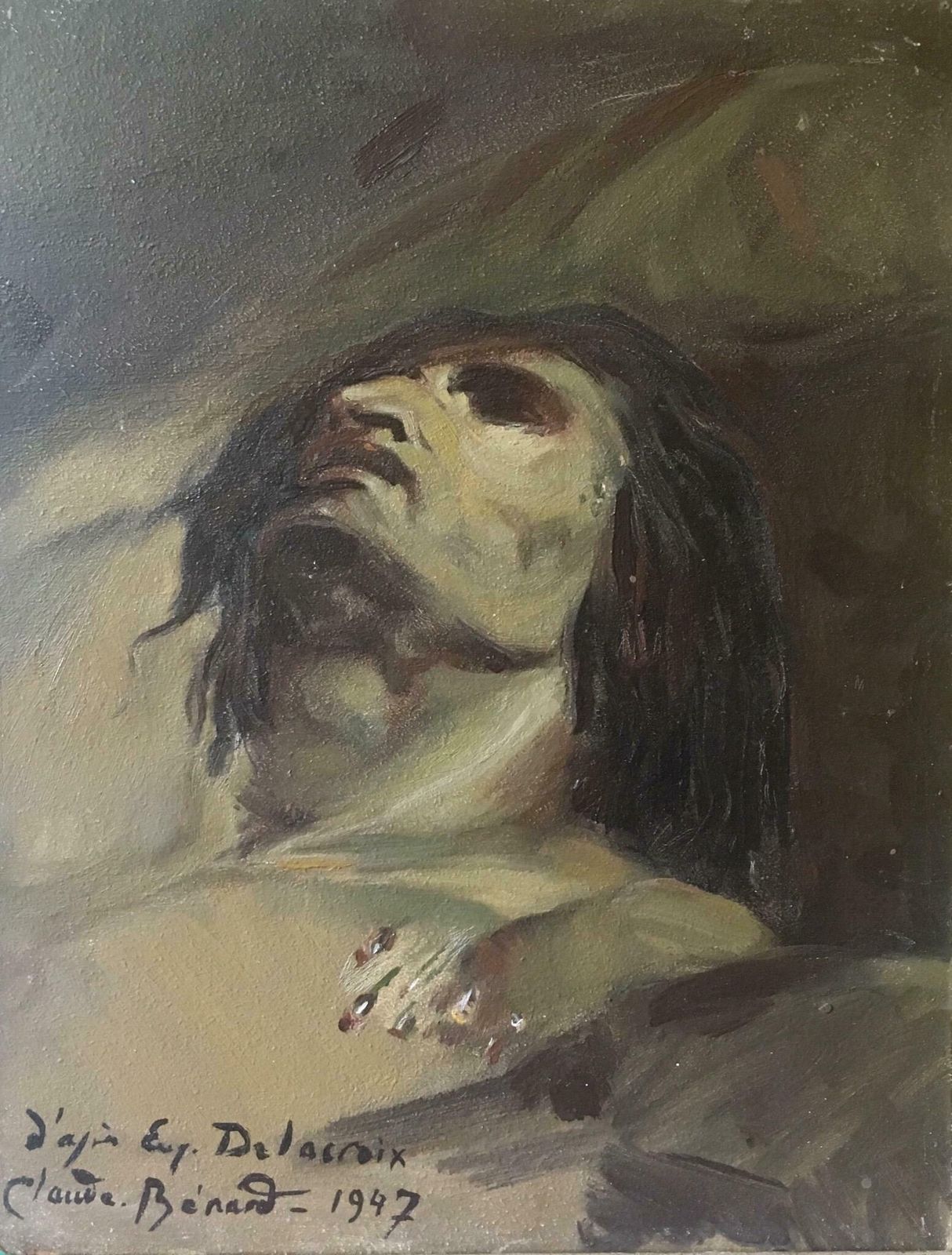 Claude Benard" D'apres Delacroix" Impressionist Portrait, Signed Oil Painting1947