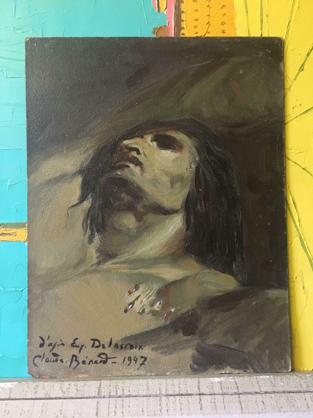 Claude Benard" D'apres Delacroix" Impressionist Portrait, Signed Oil Painting1947 photo vinterior