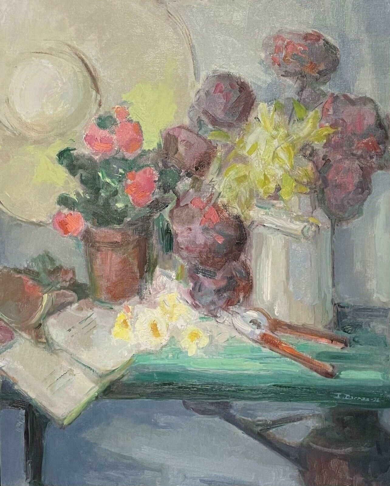 French Schoolbeautiful French Impressionist Signed Oil   The Gardeners Table Still Life