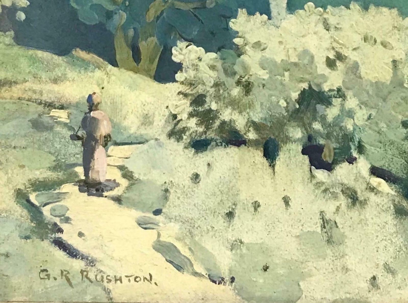 George Robert Rushton Rba Roiantique British Impressionist Signed Oil Painting, Figure Walking Continental Ls photo 969.0