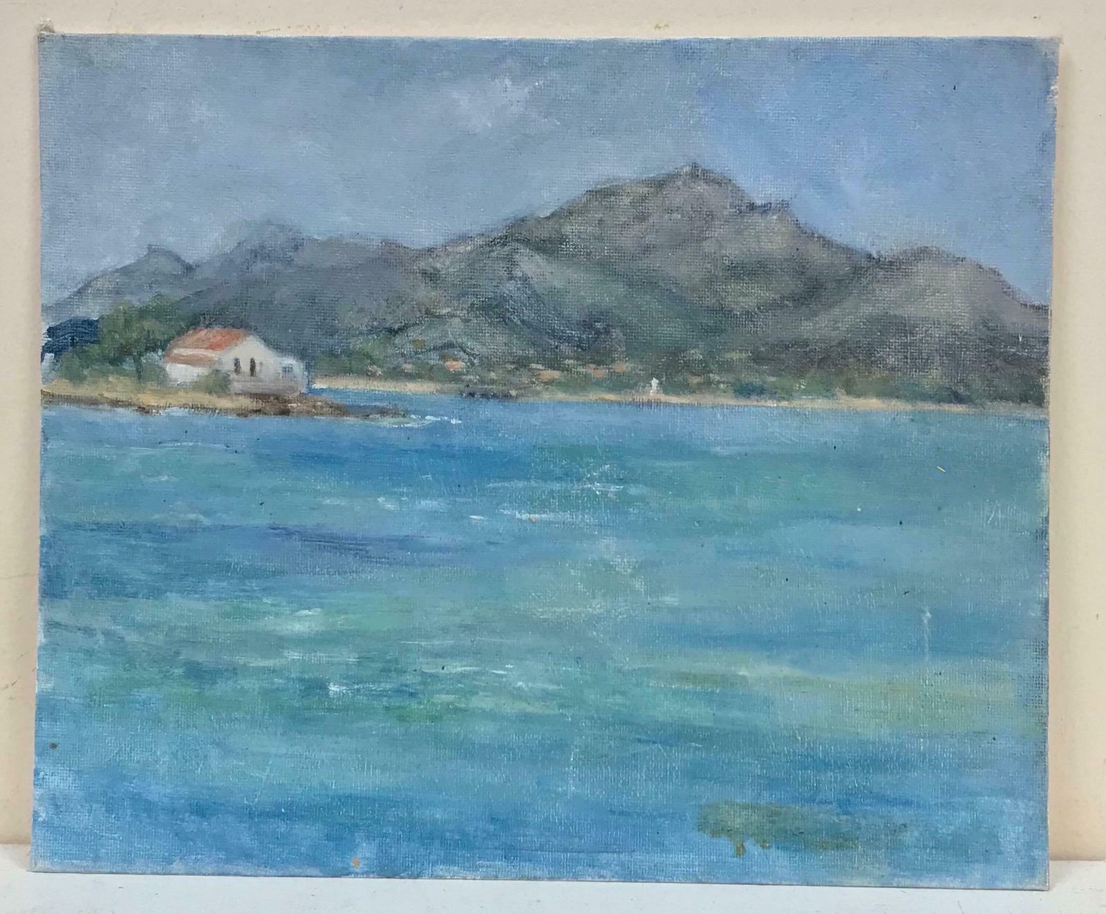 British Impressionistvintage British Impressionist Oil Painting Tiny House On Coastal Seascape20th Century photo furniture