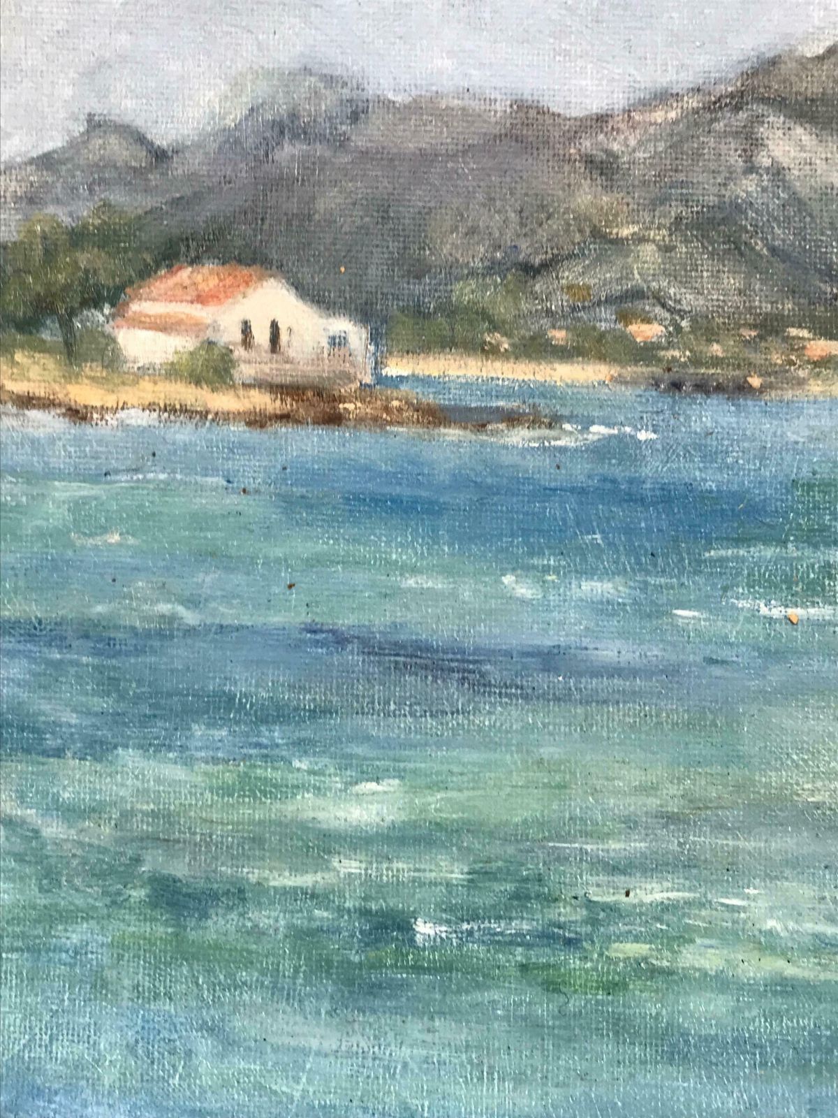 British Impressionistvintage British Impressionist Oil Painting Tiny House On Coastal Seascape20th Century photo 663.0