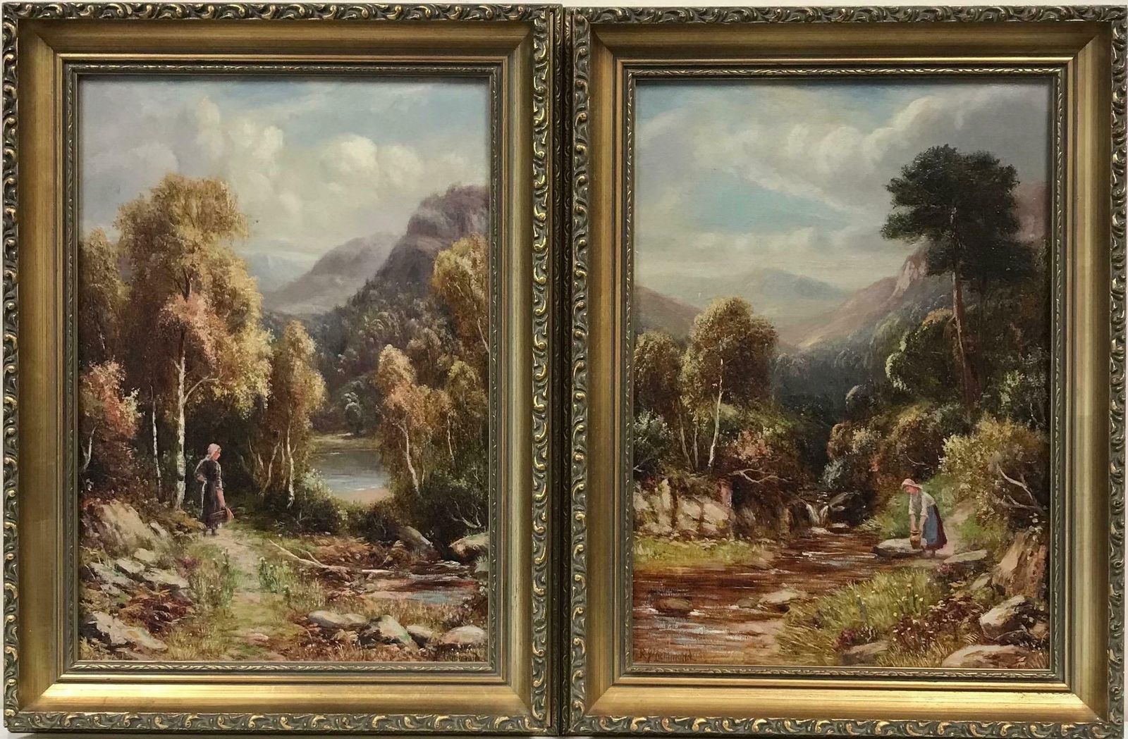 Robert John Hammond (British, Exhibited 1882 1911)fine Victorian Pair Of Original Oil Paintings Figures Scottish Highland Scenes