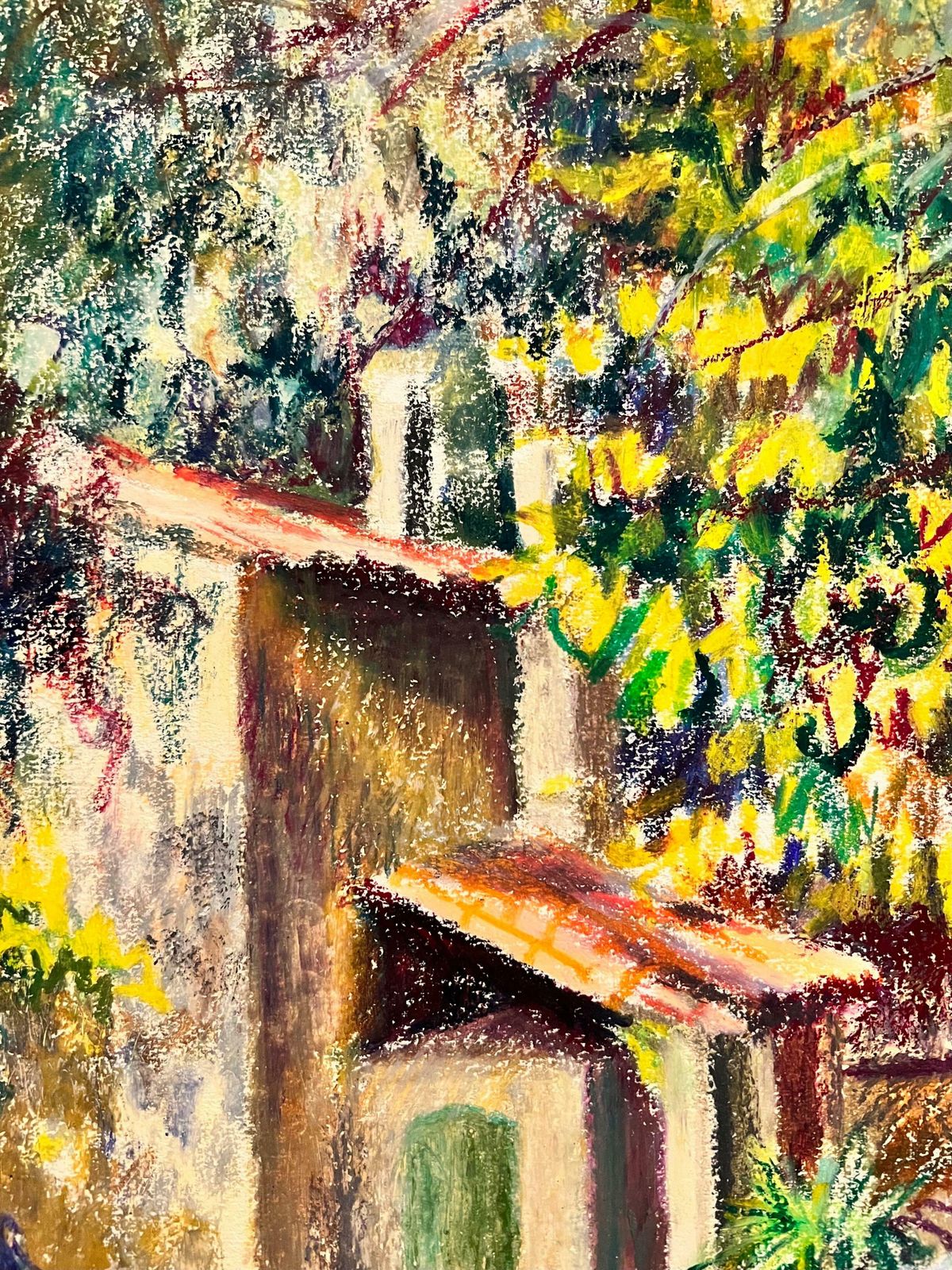 Josine Vignonfrench Impressionist Pastel Painting Sunlit Chateau Along The Path Landscape1960's photo Art